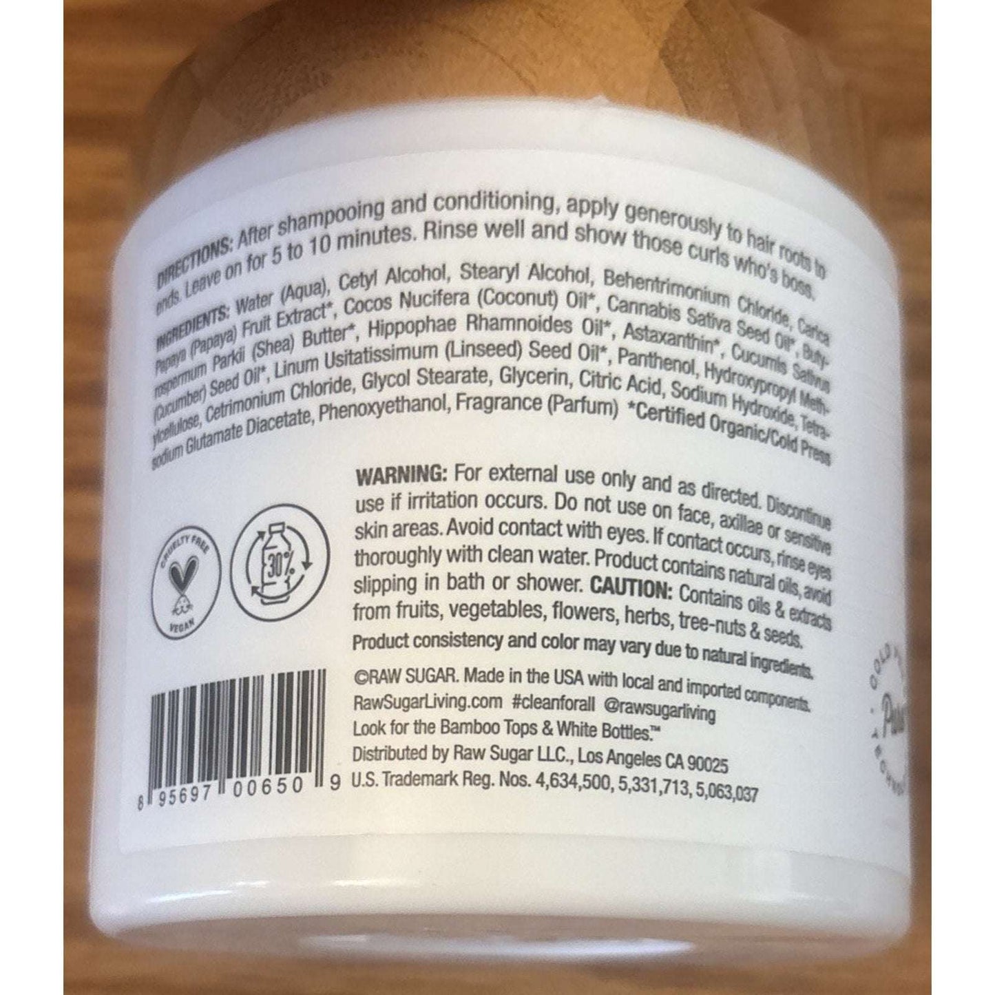 Raw Sugar Mighty Curls Hair Masque Papaya Butter Coconut Oil Hemp Seed Oil 12 oz