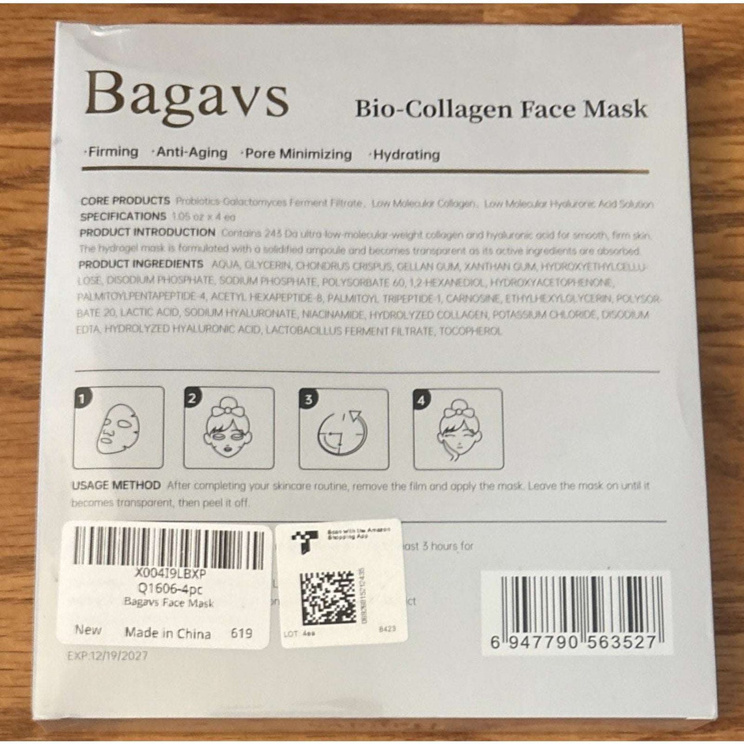 8 x Bagavs Collagen Face Mask Probiotics Hyaluronic Acid Firming Pore Minimizing
