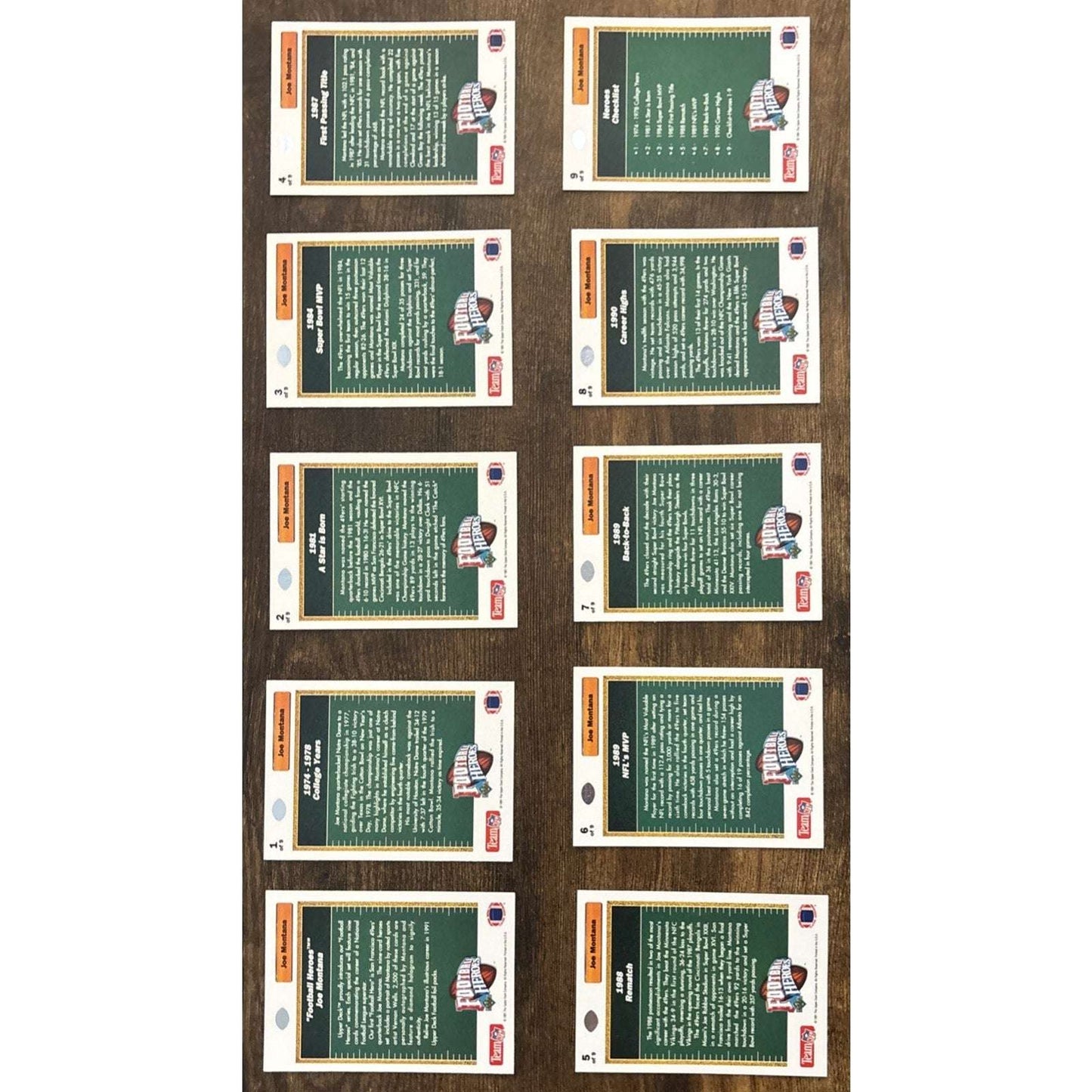 1991 Upper Deck Football Heroes Joe Montana Cards COMPLETE SET Pristine & Center