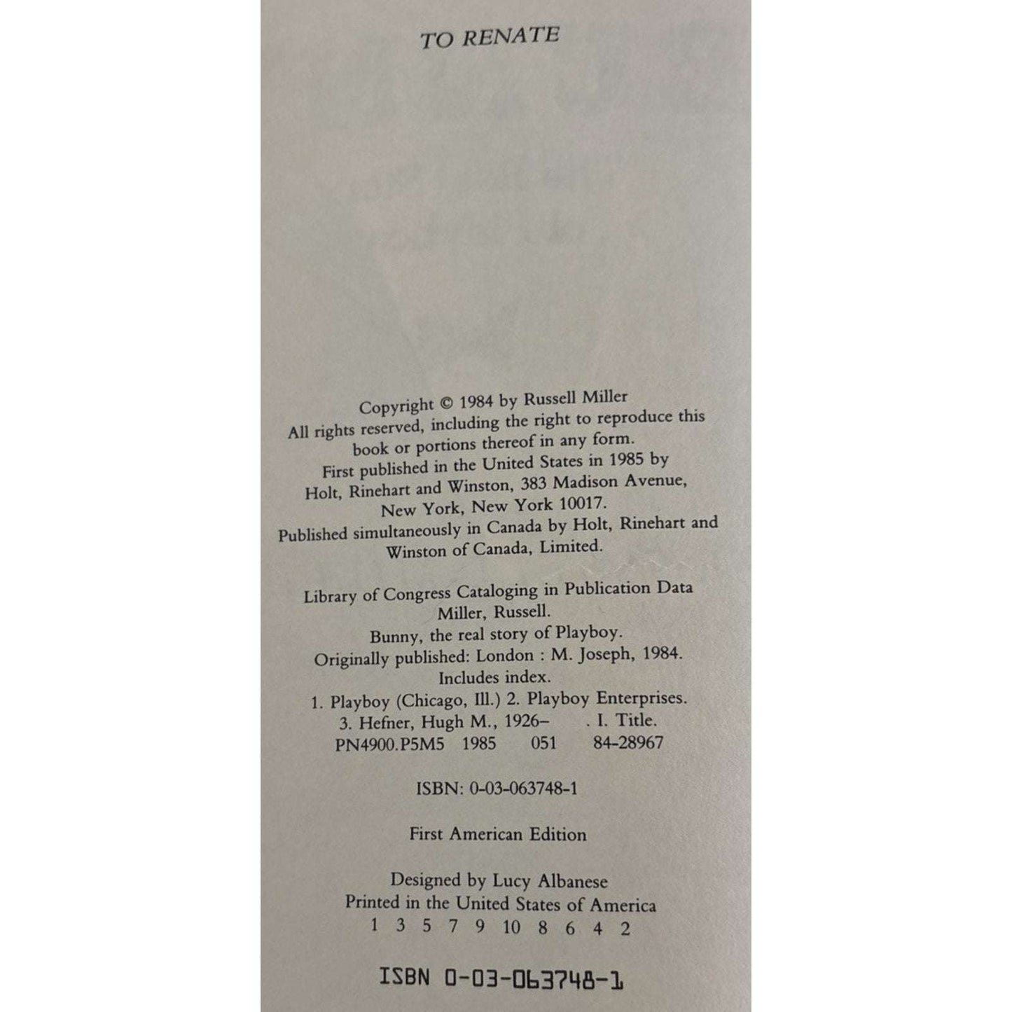 russell miller BUNNY THE REAL STORY OF PLAYBOY Signed First American Edition HC