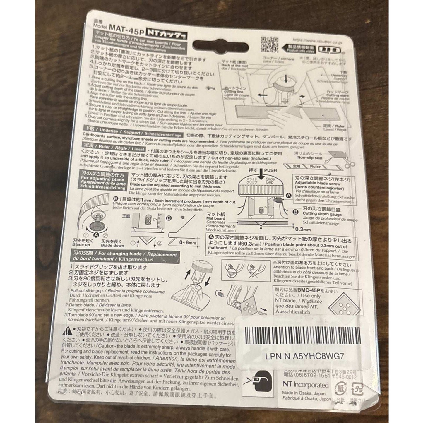 NT Professional 45° Bevel Mat Board Cutter MAT-45P Aluminum Die-Cast Grip Japan