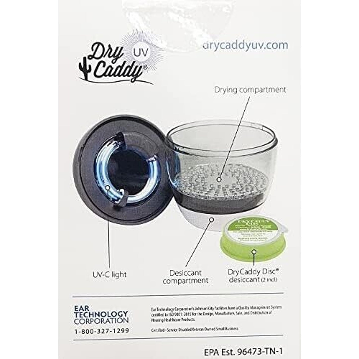 Dry Caddy UV-C Light Portable Hearing Aid Earbud Dryer New Open Box