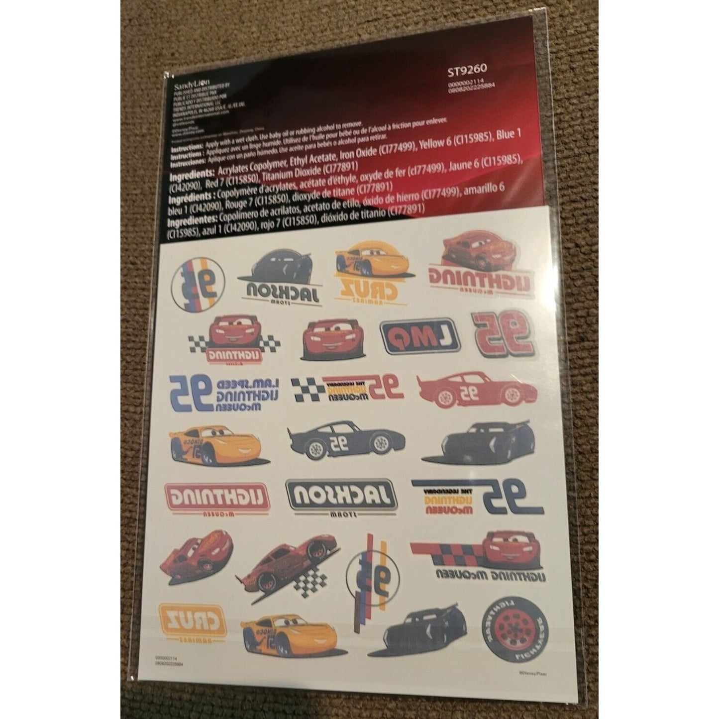 DISNEY Pixar CARS Pack of 25 Kids Temporary Tattoos New/Sealed