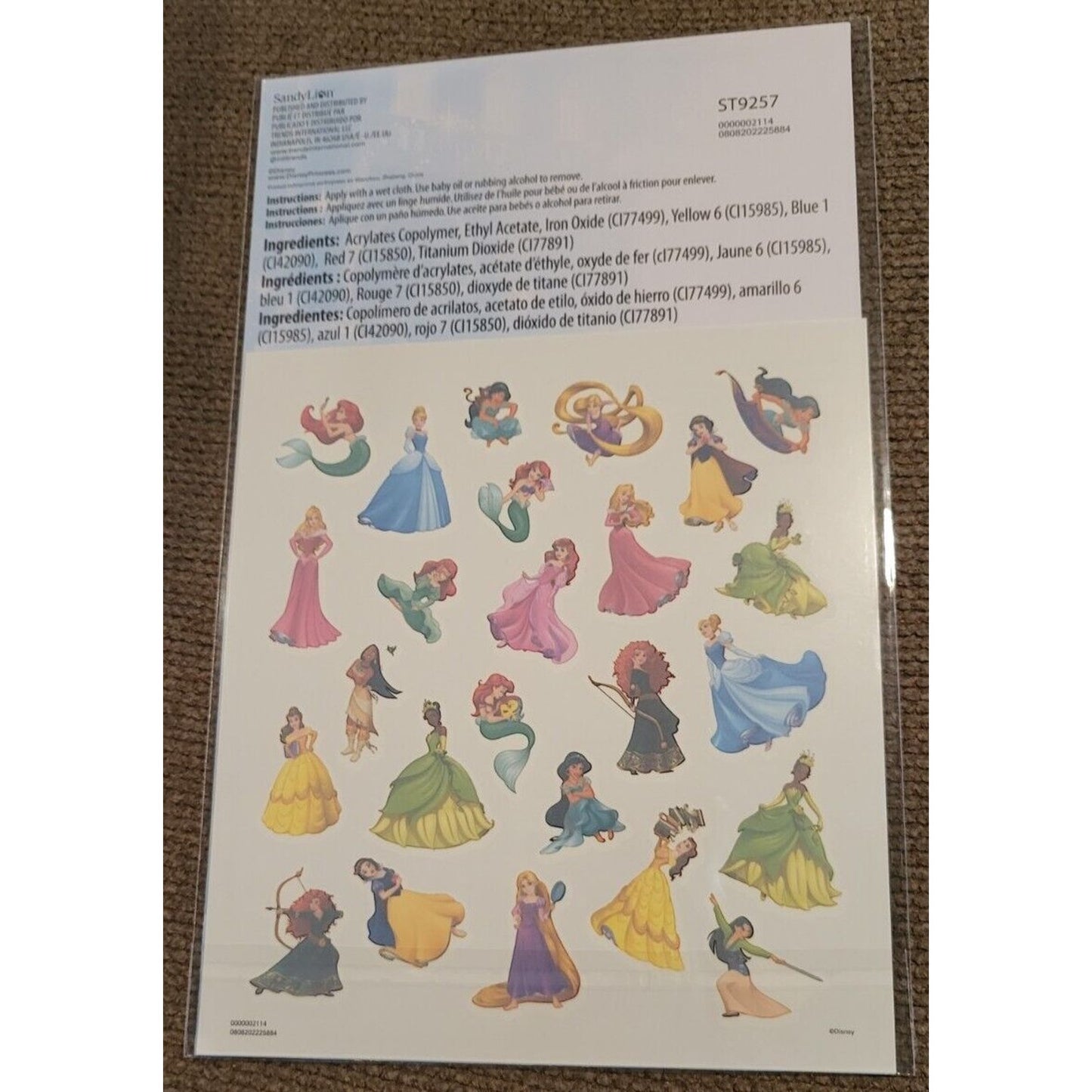 DISNEY Princess Pack of 25 Kids Temporary Tattoos New/Sealed
