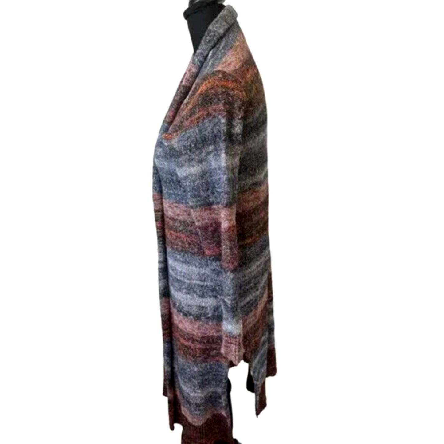 J. Jill Long Open Duster Sweater Cardigan Marled Multicolor Stripe M