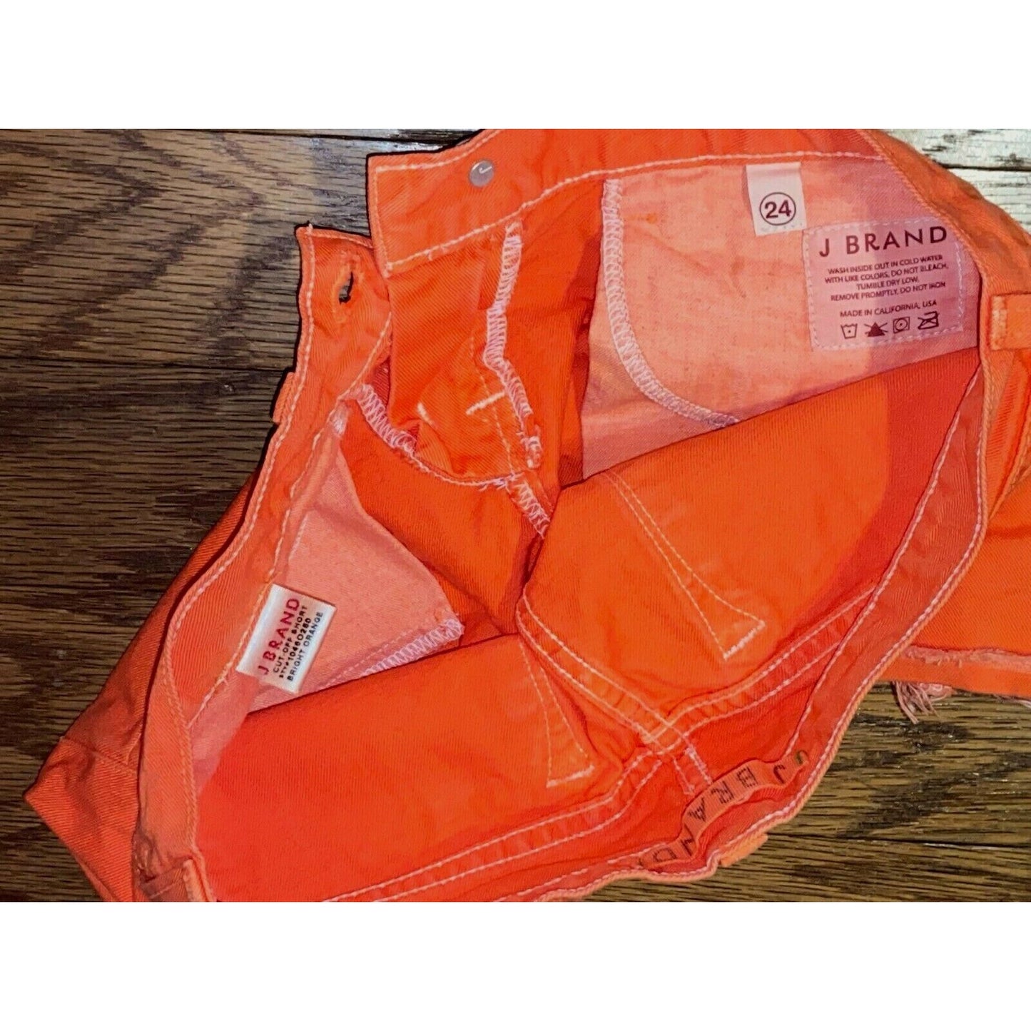 J BRAND CUT OFF Fray Jean SHORT in Bright Orange 100% Cotton Sz 24
