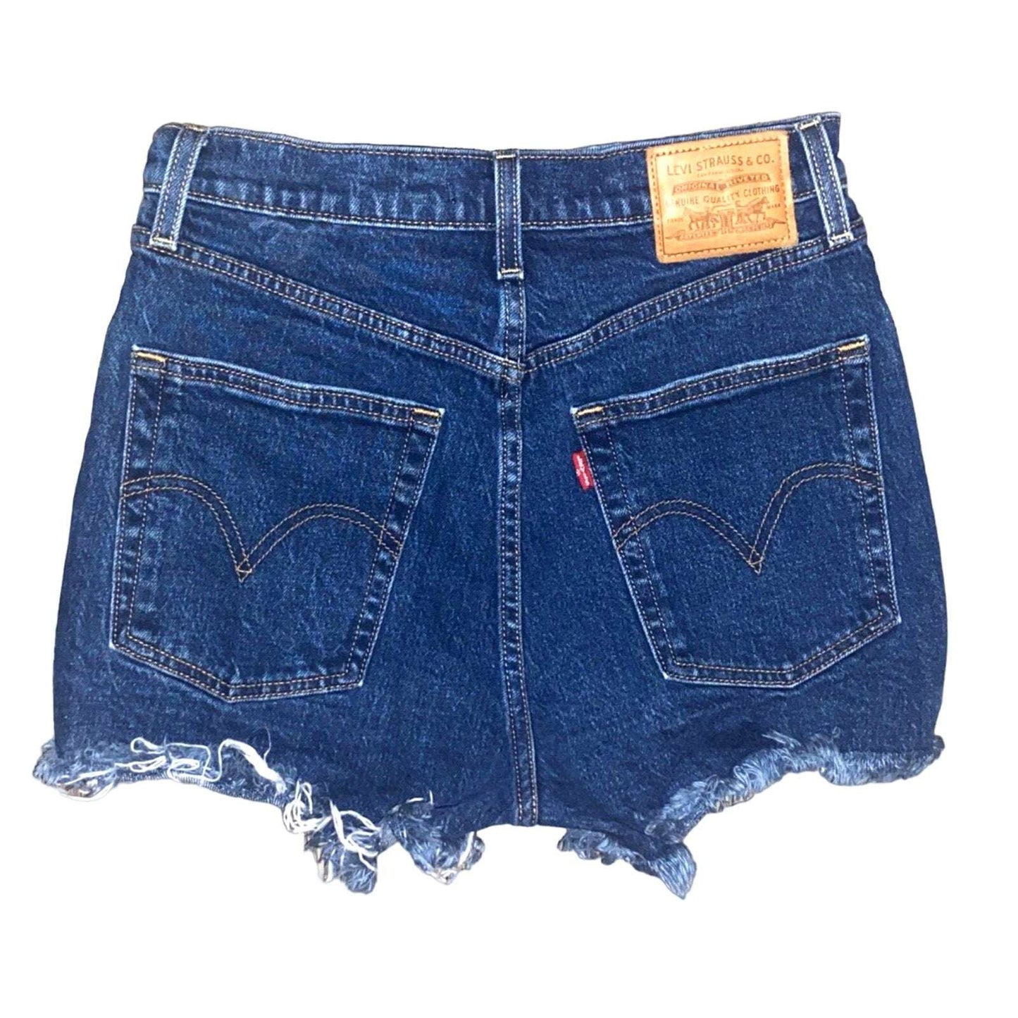 501 LEVI's Premium RIBCAGE Big E Button Fly Distressed Cut Off Jean Shorts Sz 27