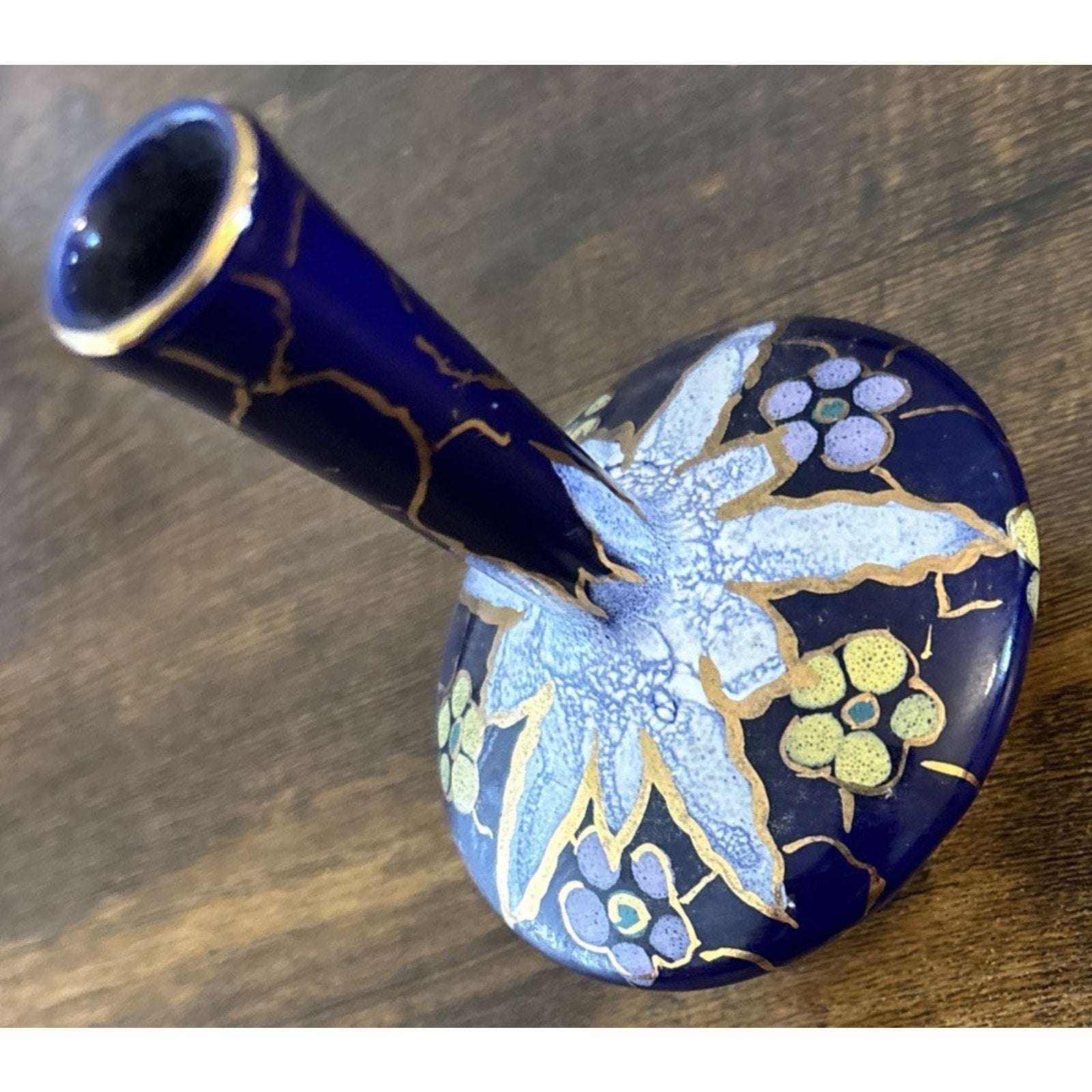 VTG REGINA Paris GOUDA HOLLAND ART POTTERY 109 Cobalt Blue Hand Painted BUD VASE