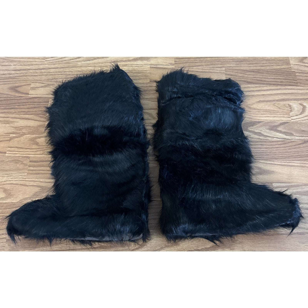 Y2K Rave Shaggy Mongolian Faux Fur Knee High Black Furry Moon Boots Sz 12 Womens