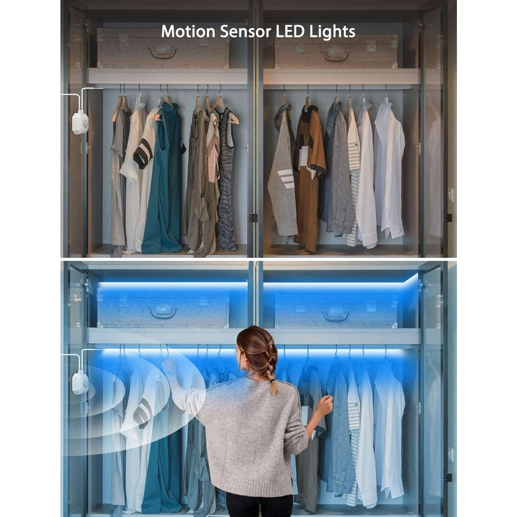 Motion Sensor LED Light Strip 16.4Ft Warm White 3000K & Multi-Colored USB Power