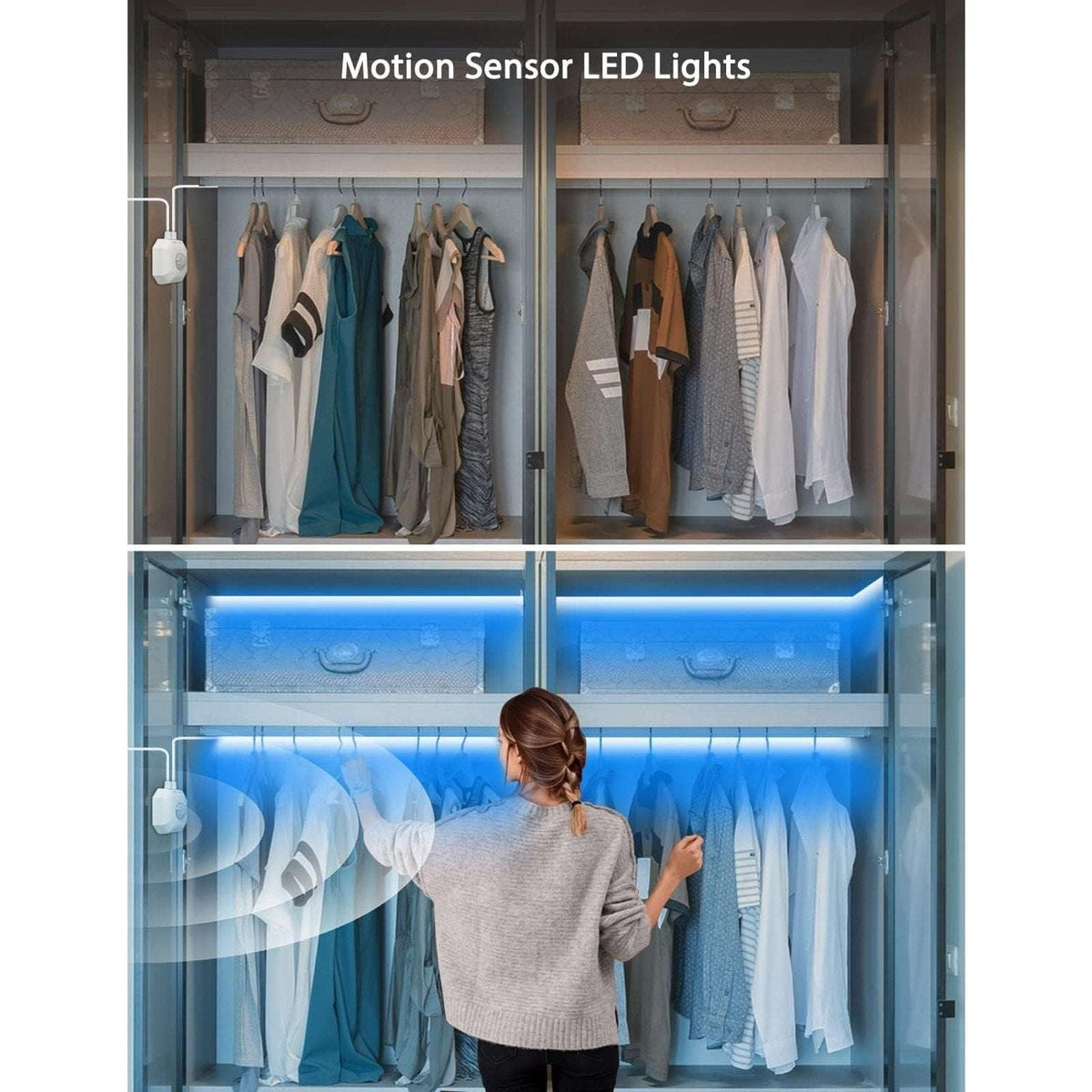 Motion Sensor LED Light Strip 16.4Ft Warm White 3000K & Multi-Colored USB Power
