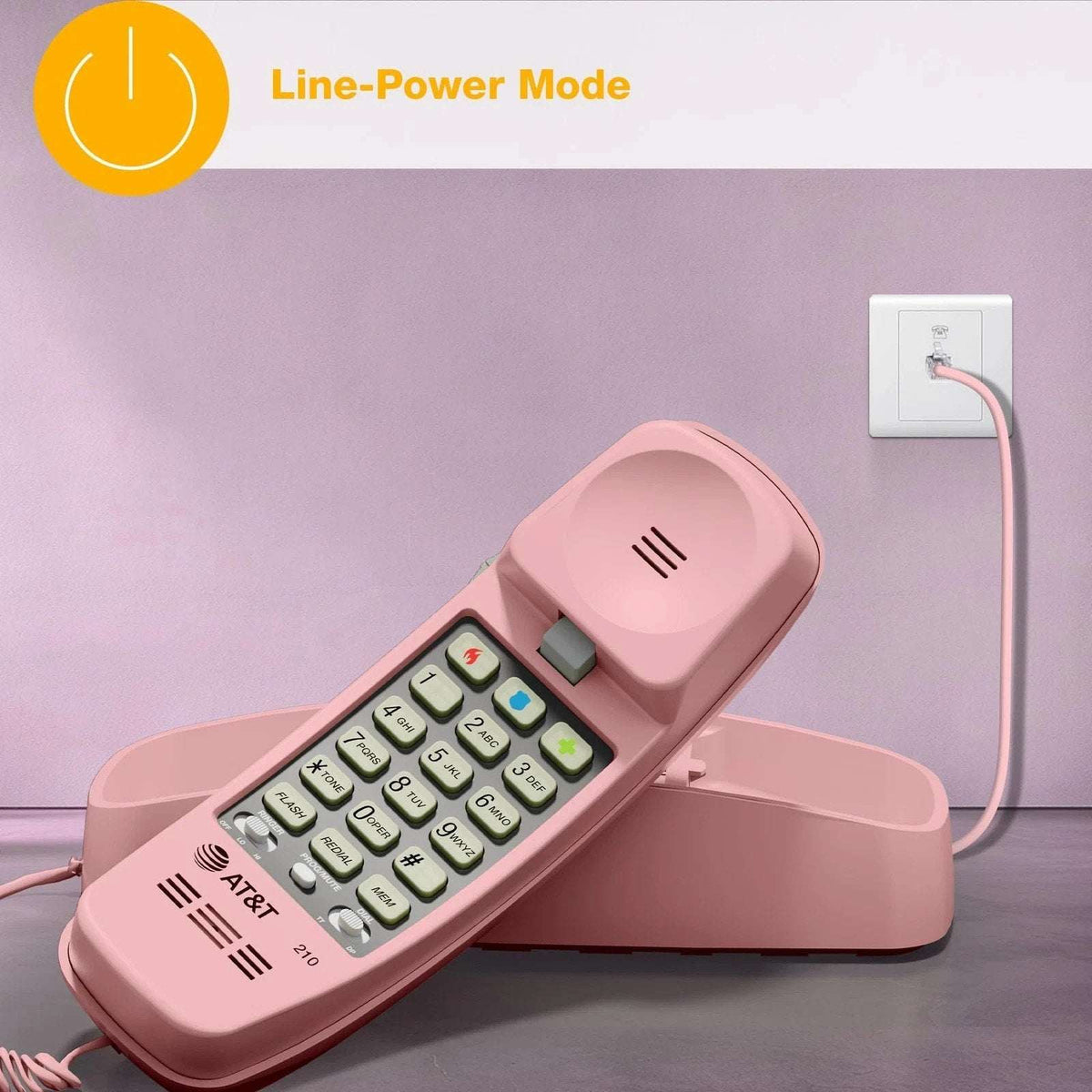 AT&T TRIMLINE 210 Retro Corded Home Phone, No AC Power Required, Pink