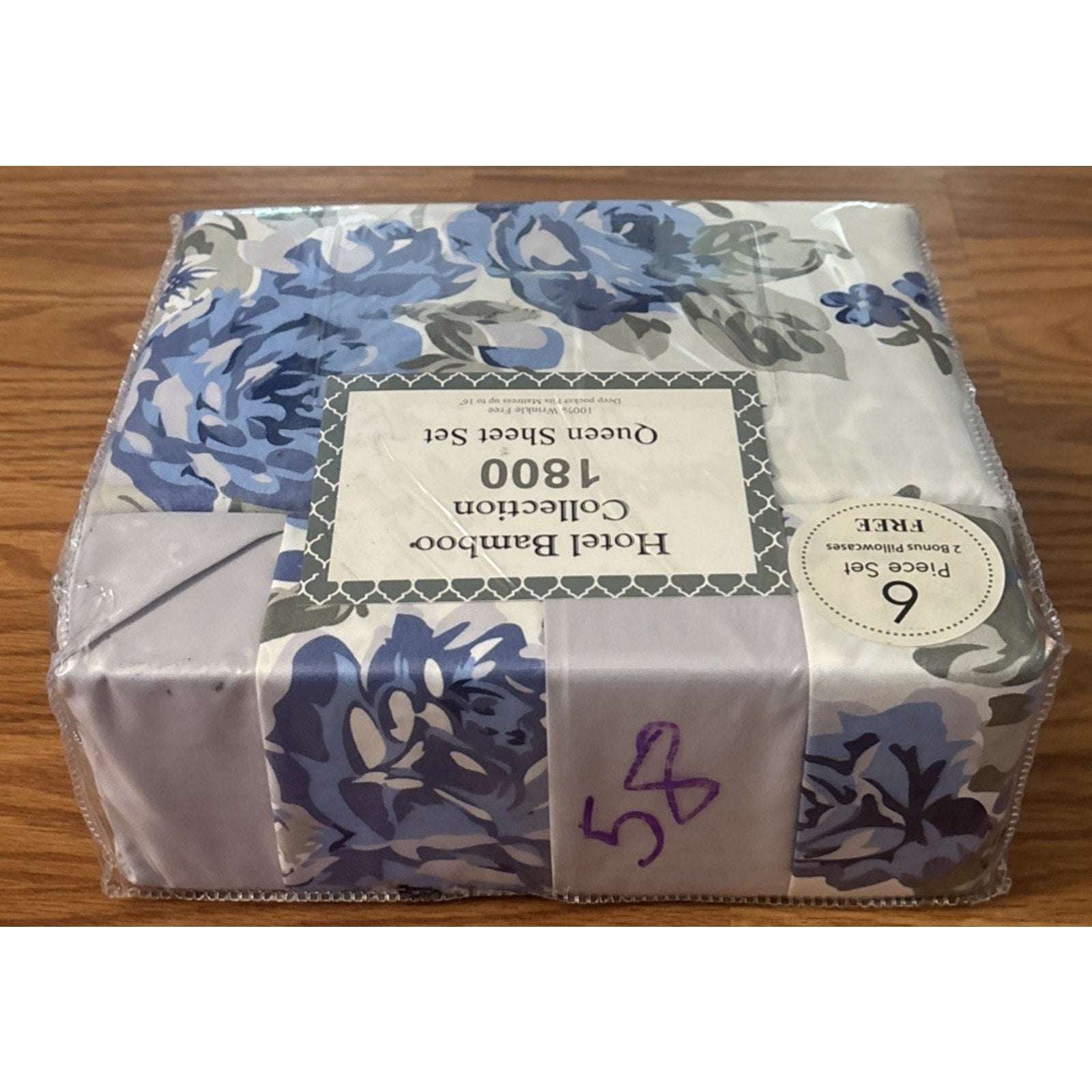 Hotel Bamboo Collection 1800 6-Piece Queen Sheet Set Deep Pocket Blue Floral