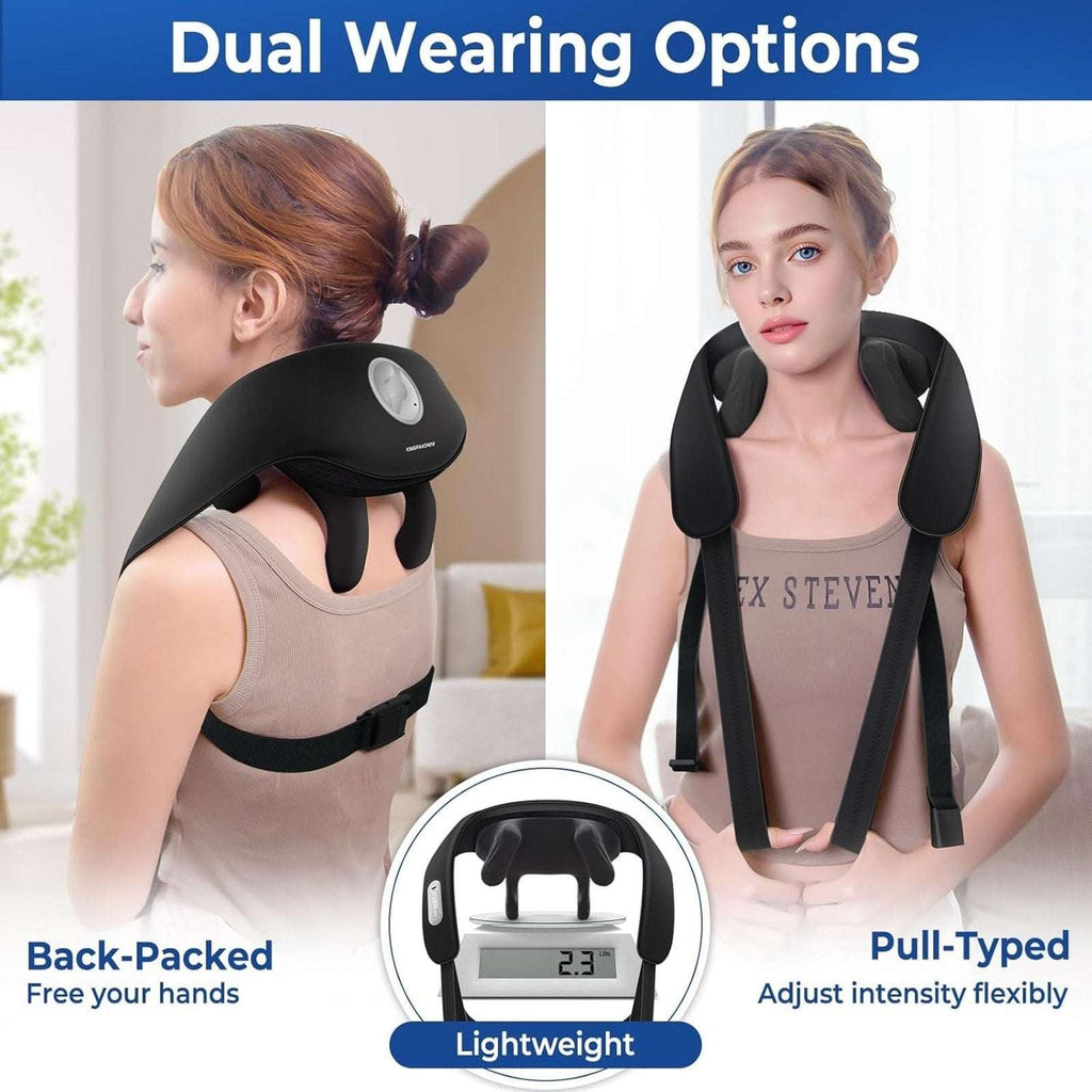 Neck Shoulder Massager Cordless 6D Kneading Shiatsu Deep Tissue Back 5 Heat Zone