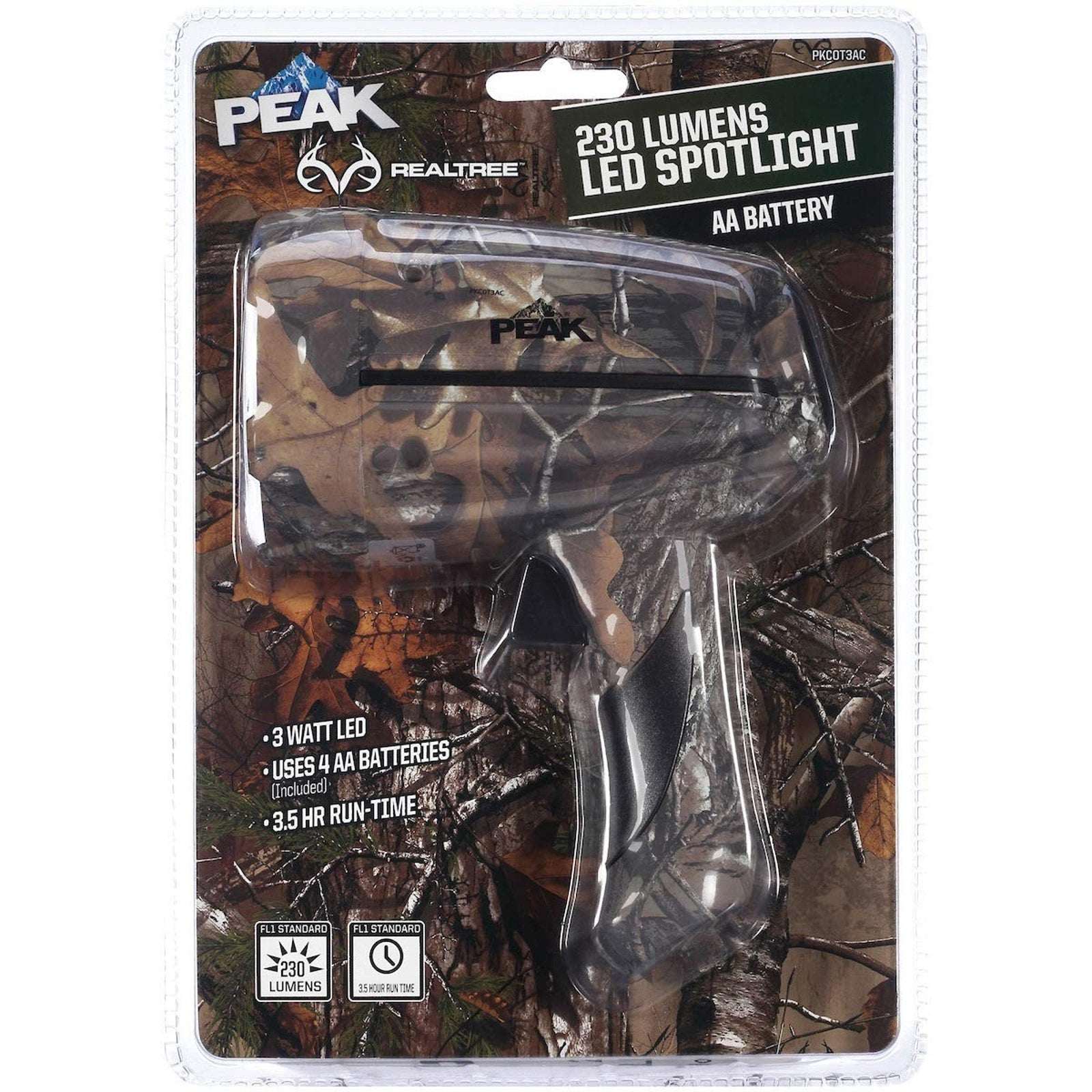 Peak Camo Realtree 230 Lumens 3 Watt LED Spotlight AA Battery Powered PKCOT3AC