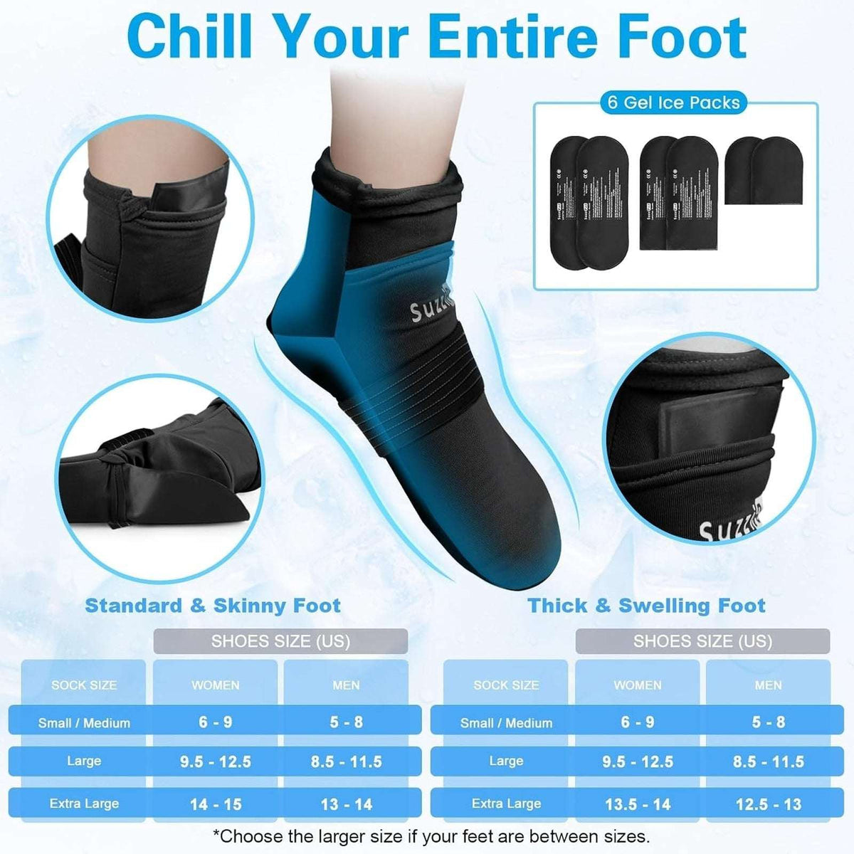 SuzziPad Chemo Cold Therapy Socks & Gloves Gel Ice Pack Set Arthritis Black S/M