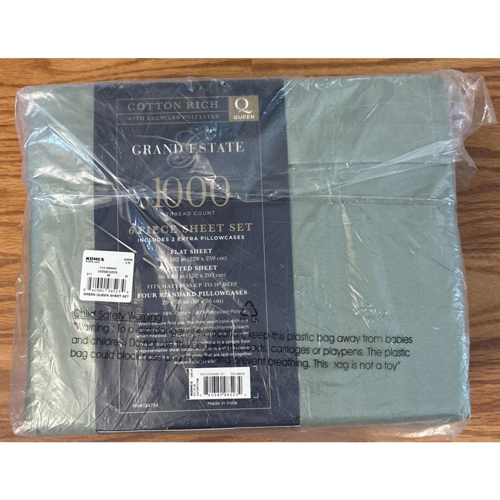 Grand Estate Hotel 1000 TC Cotton 6PC Queen Sheet Set Deep Pocket in Olive Green