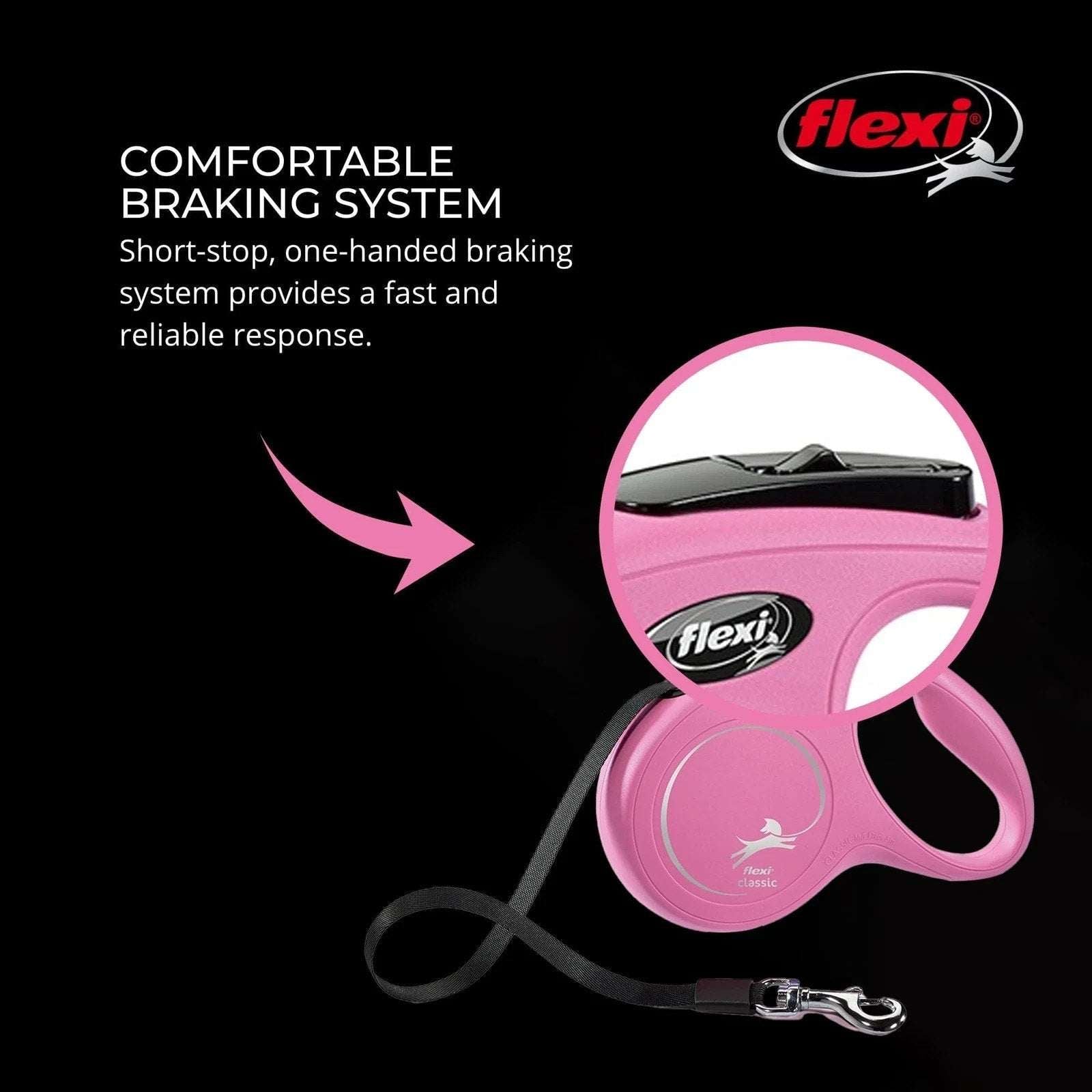 FLEXI New Classic Tape Retractable Dog Leash XS XSmall Pink 10ft Up to 26lbs
