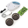 5in1 Retractable Dog Leash w/ Rechargeable LED Light, Poop Bag Holder +2 Bowls