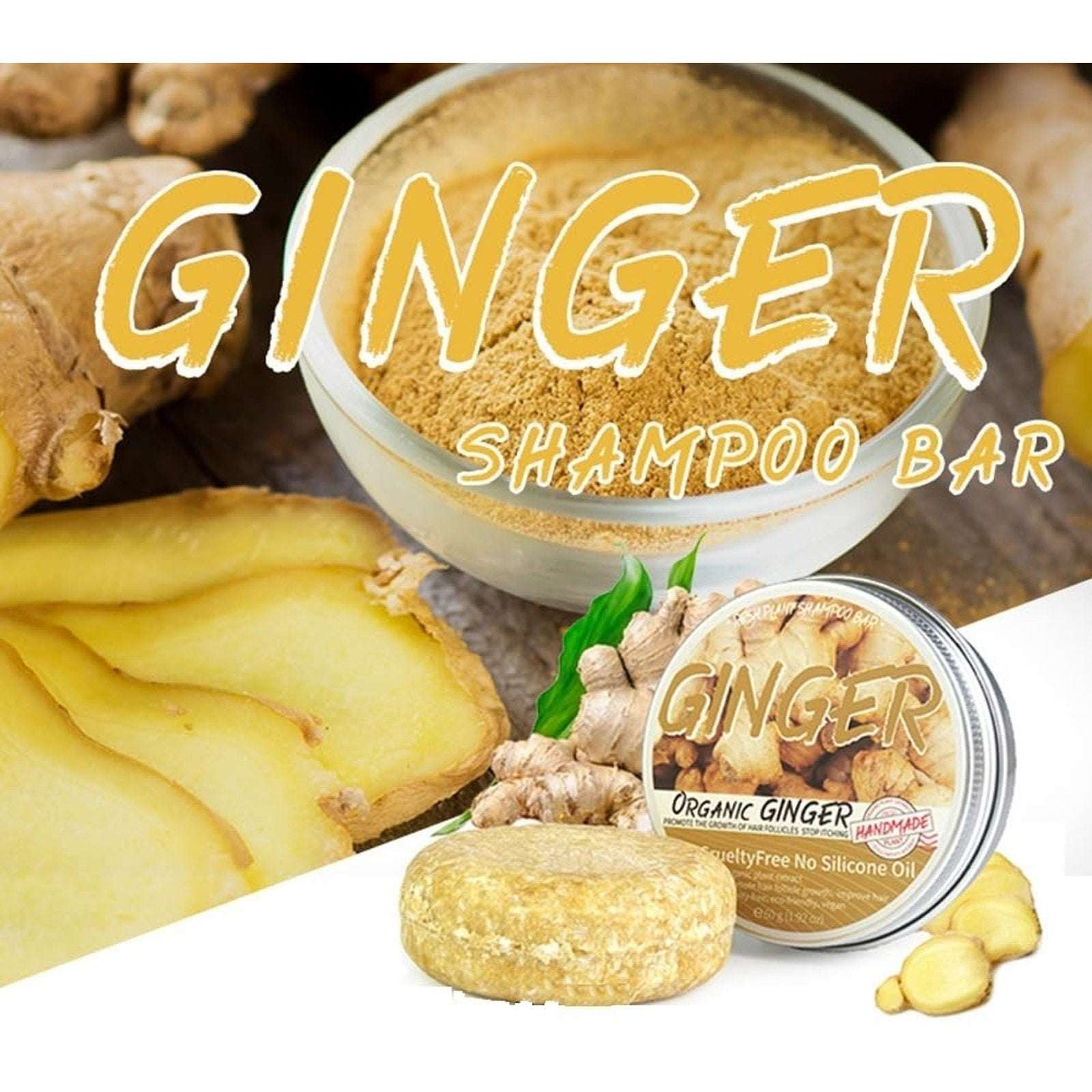 Ginger Shampoo Bar Hair Growth & Repair, Dandruff Care Organic Soap Bar 1.92oz