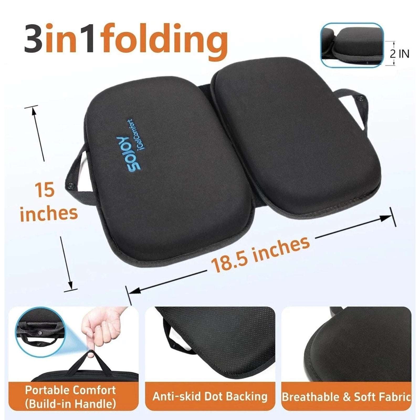 Sojoy iGelComfort 3 in 1 Foldable Gel Seat Cushion w/ Memory Foam 18.5"x15"x2"