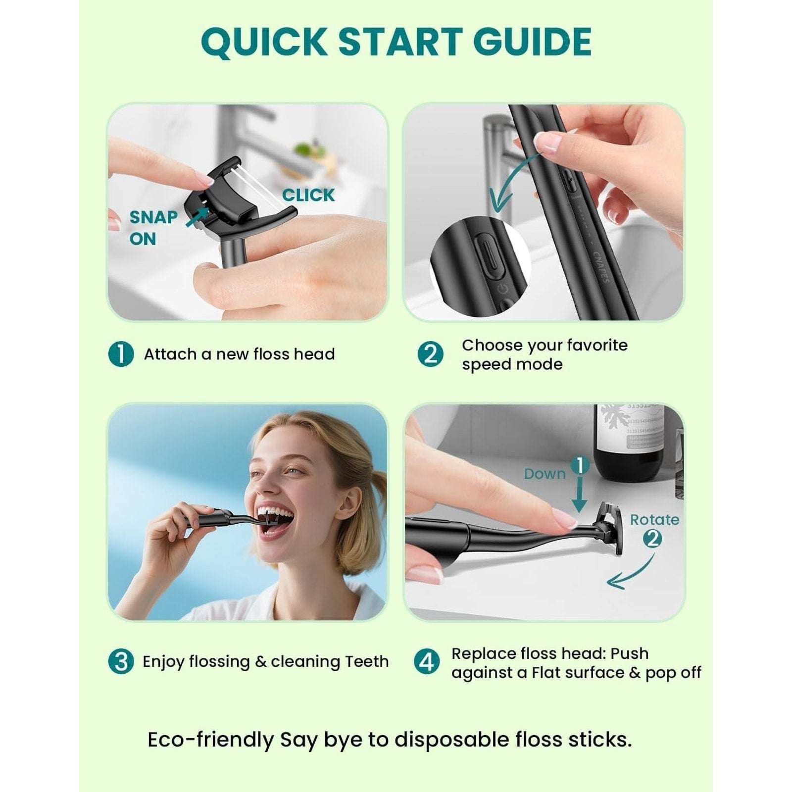 CNAPES Electric Oscillating & Vibrating Flosser + 54 Reusable Refill Floss Heads