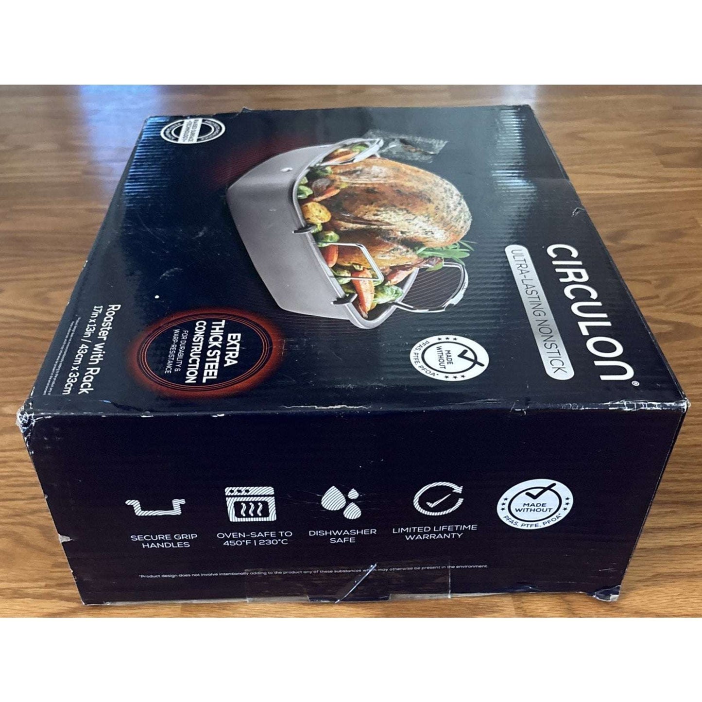 Circulon Nonstick Roasting Pan / Roaster w/ Rack - 17 Inch x 13 Inch 24lbs Gray