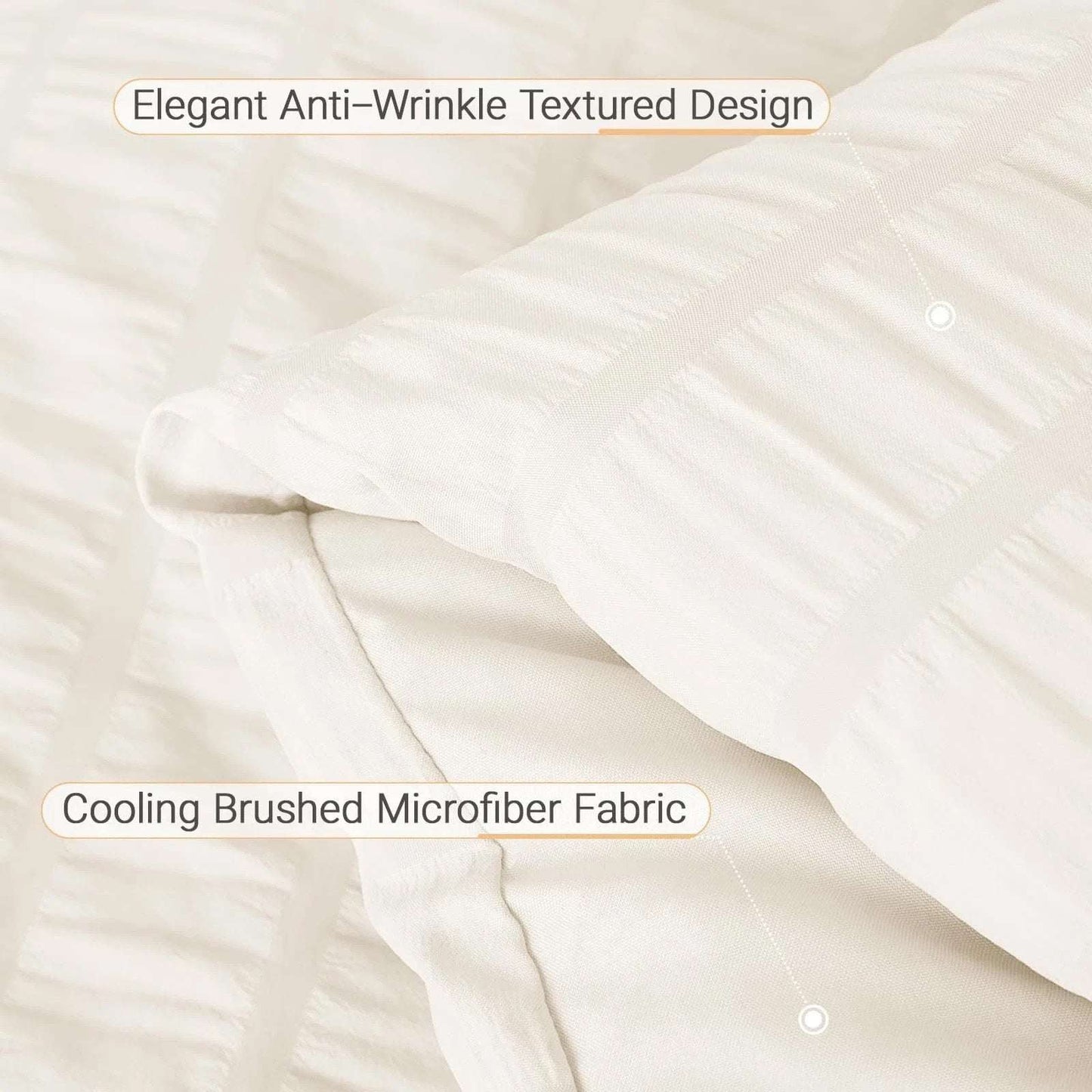 MUXHOMO 7PC Ivory Seersucker Queen Size Comforter & Sheet Set, Bed in a Bag