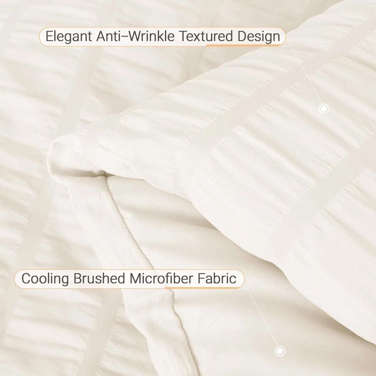 MUXHOMO 7PC Ivory Seersucker Queen Size Comforter & Sheet Set, Bed in a Bag