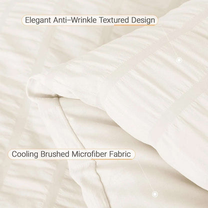 MUXHOMO 7PC Ivory Seersucker Queen Size Comforter & Sheet Set, Bed in a Bag