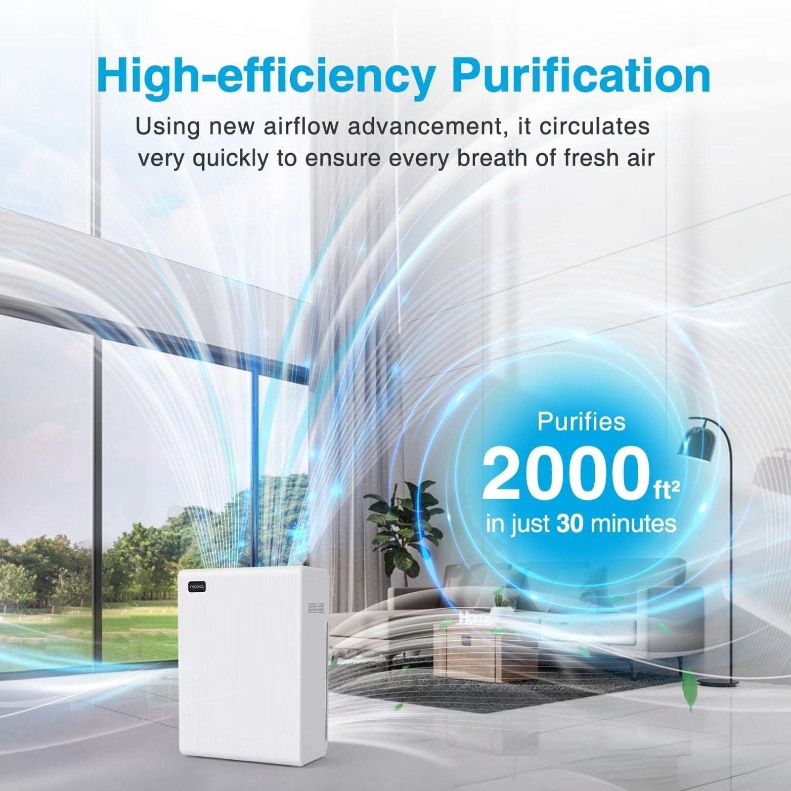 MOOKA H13 HEPA Air Purifier Whole House-2000SqFt Air Cleaner Allergies Pets Odor