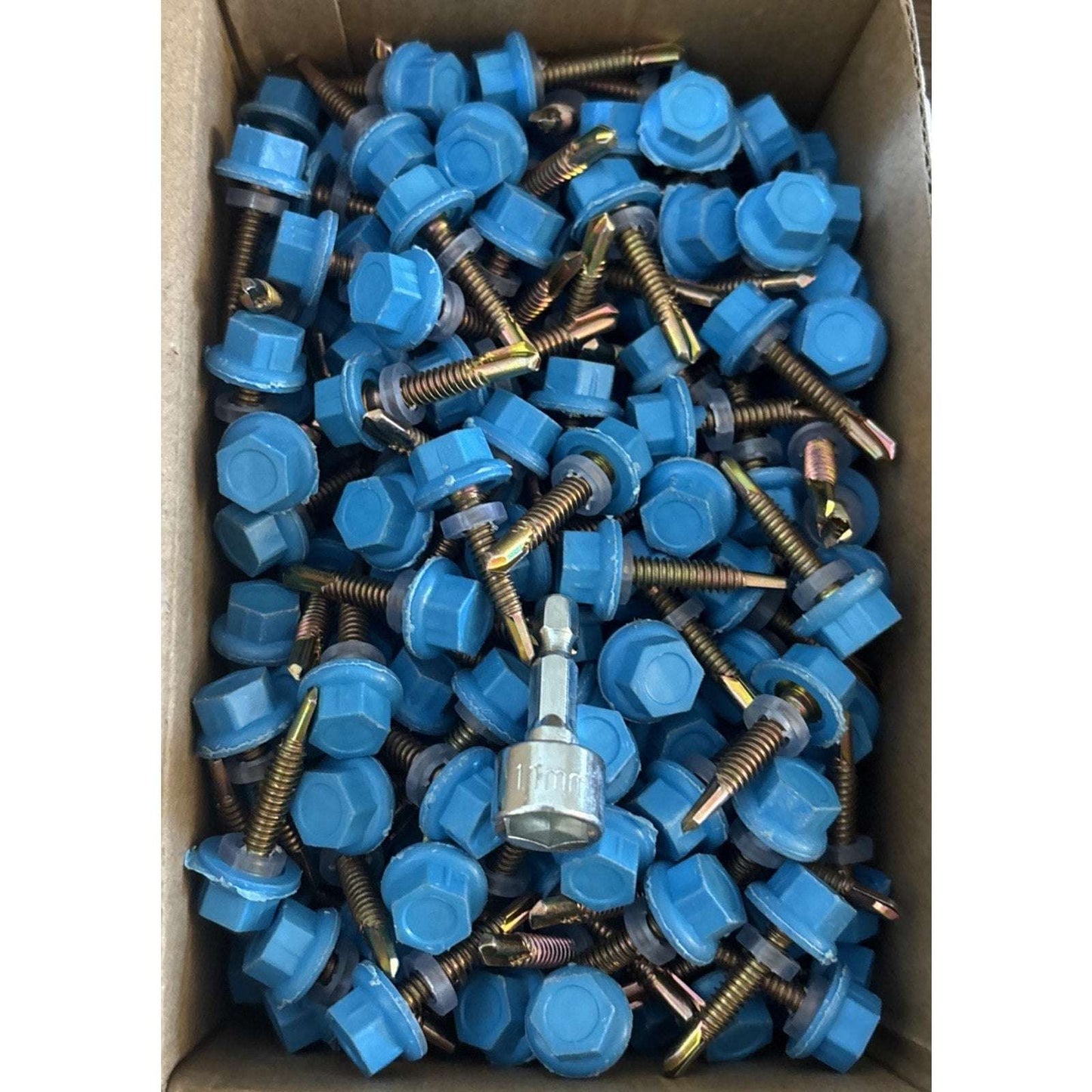 Self-Tapping Metal Roofing Screws #10 × 1 Inch, 300 PCS, Blue Painted Hex Head