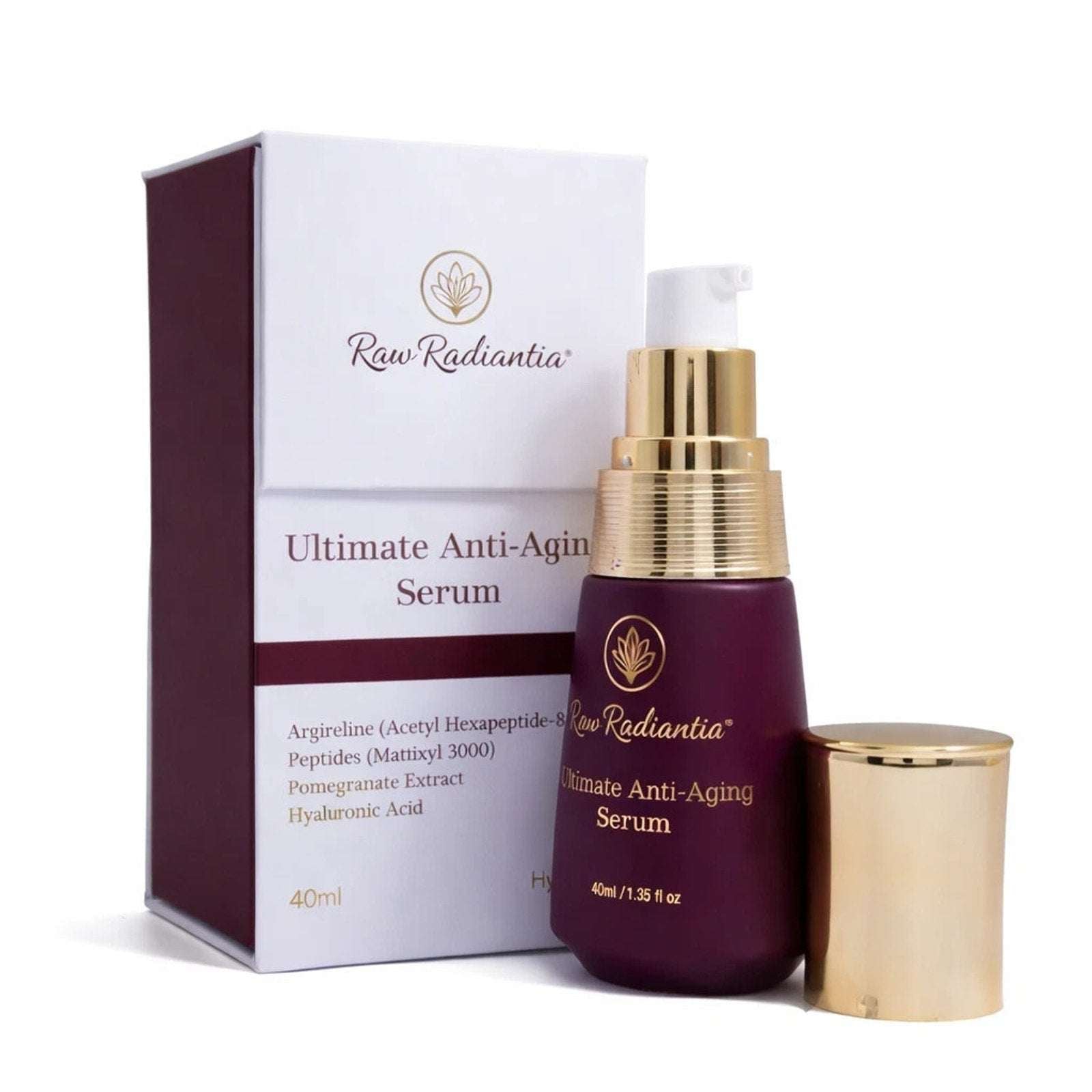 RawRadiantia Ultimate Anti-Aging Serum Hyaluronic Acid + Peptides + Pomegranate