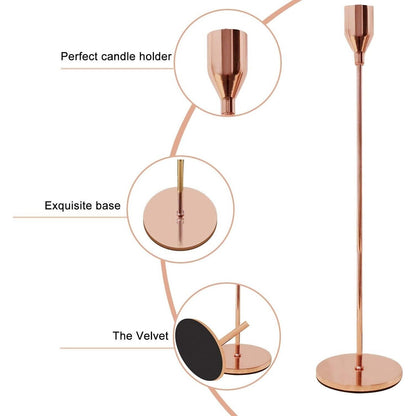 Rose Gold Taper Candle Holder Set of 3, Tall Metal Candlestick Holders Home Deco