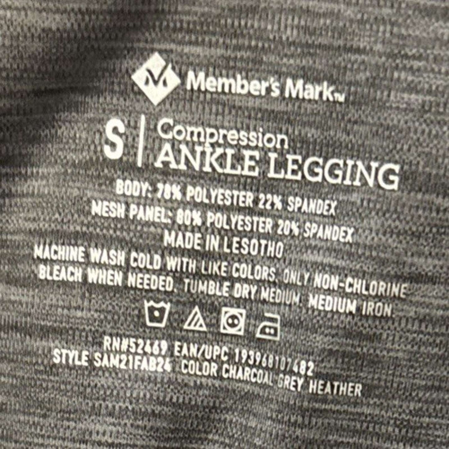 Compression Athletic Ankle Leggings with Pockets Sz S Grey Heather w/ Sheer