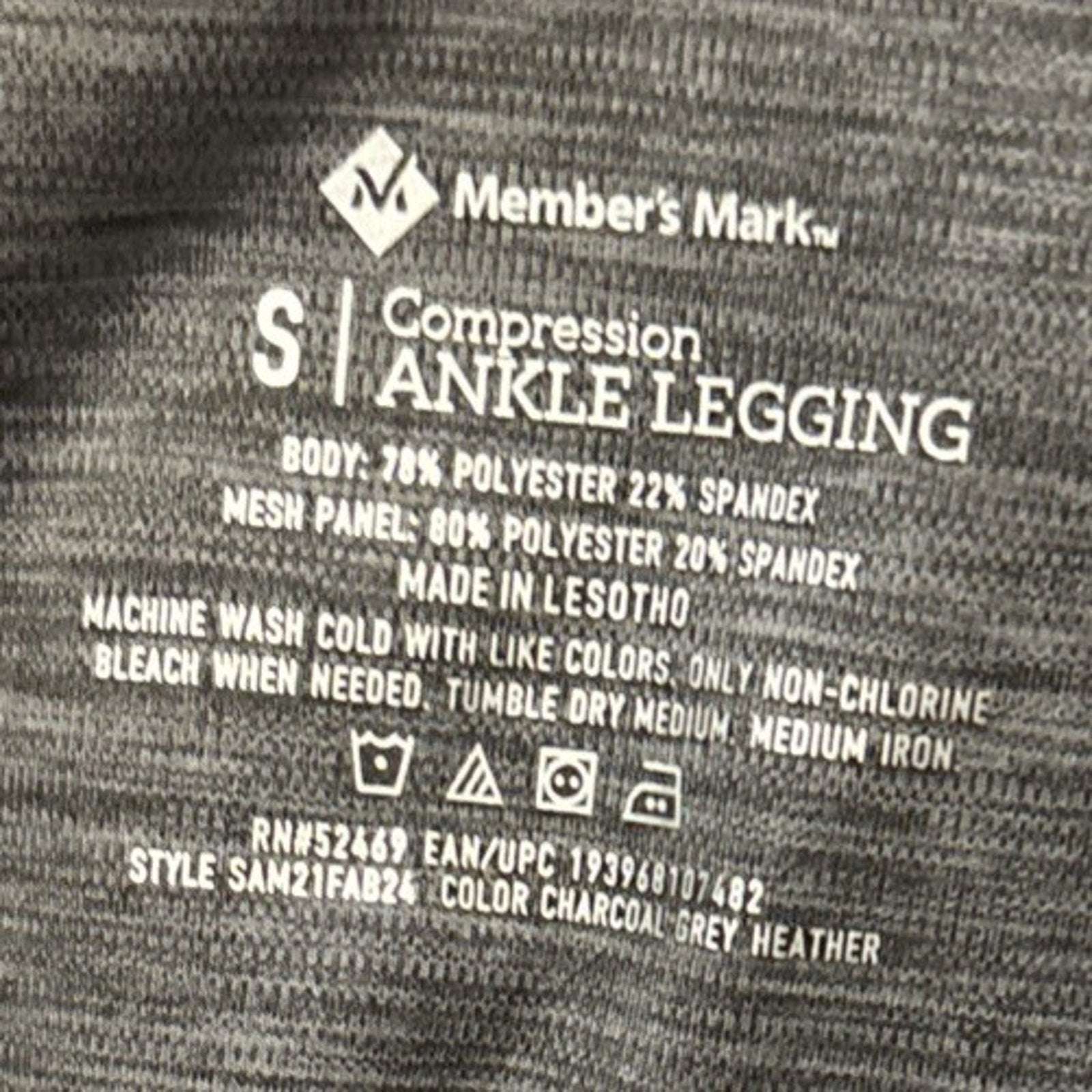 Compression Athletic Ankle Leggings with Pockets Sz S Grey Heather w/ Sheer