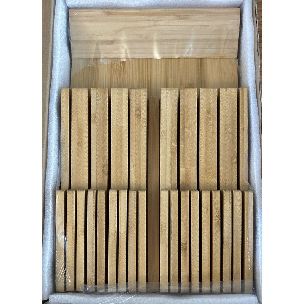Bamboo In Drawer Knife Block for 16 Knives Large Tray Cutlery Organizer Washable