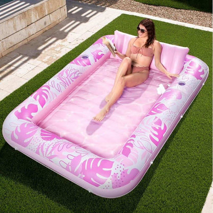 XL Inflatable Tanning Pool Lounger Float 85"X 57" 2 Adults 2 Cup Holders Pillow
