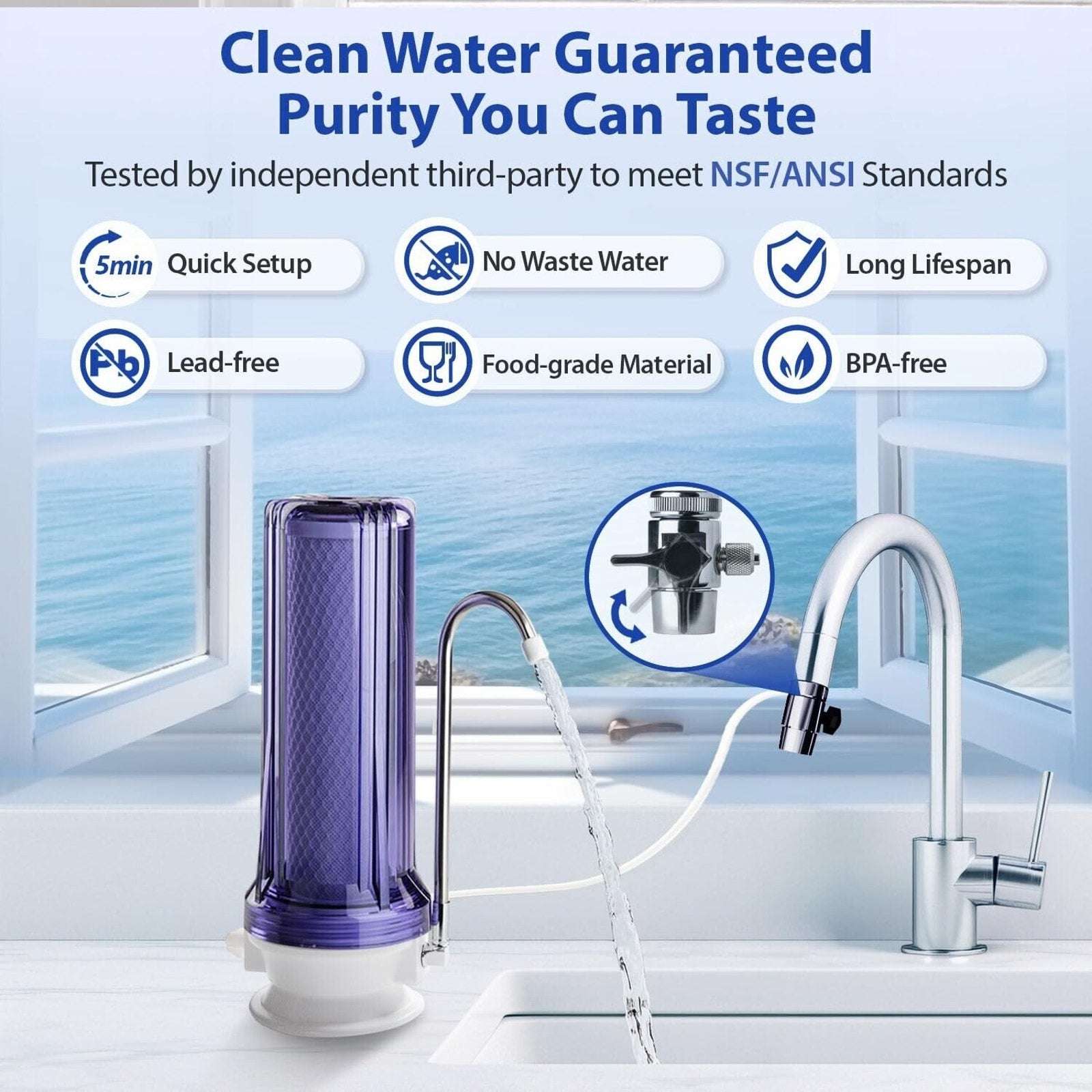 iSpring CKC1C-NC Countertop Water Filter, Drinking Filtration System for Faucet