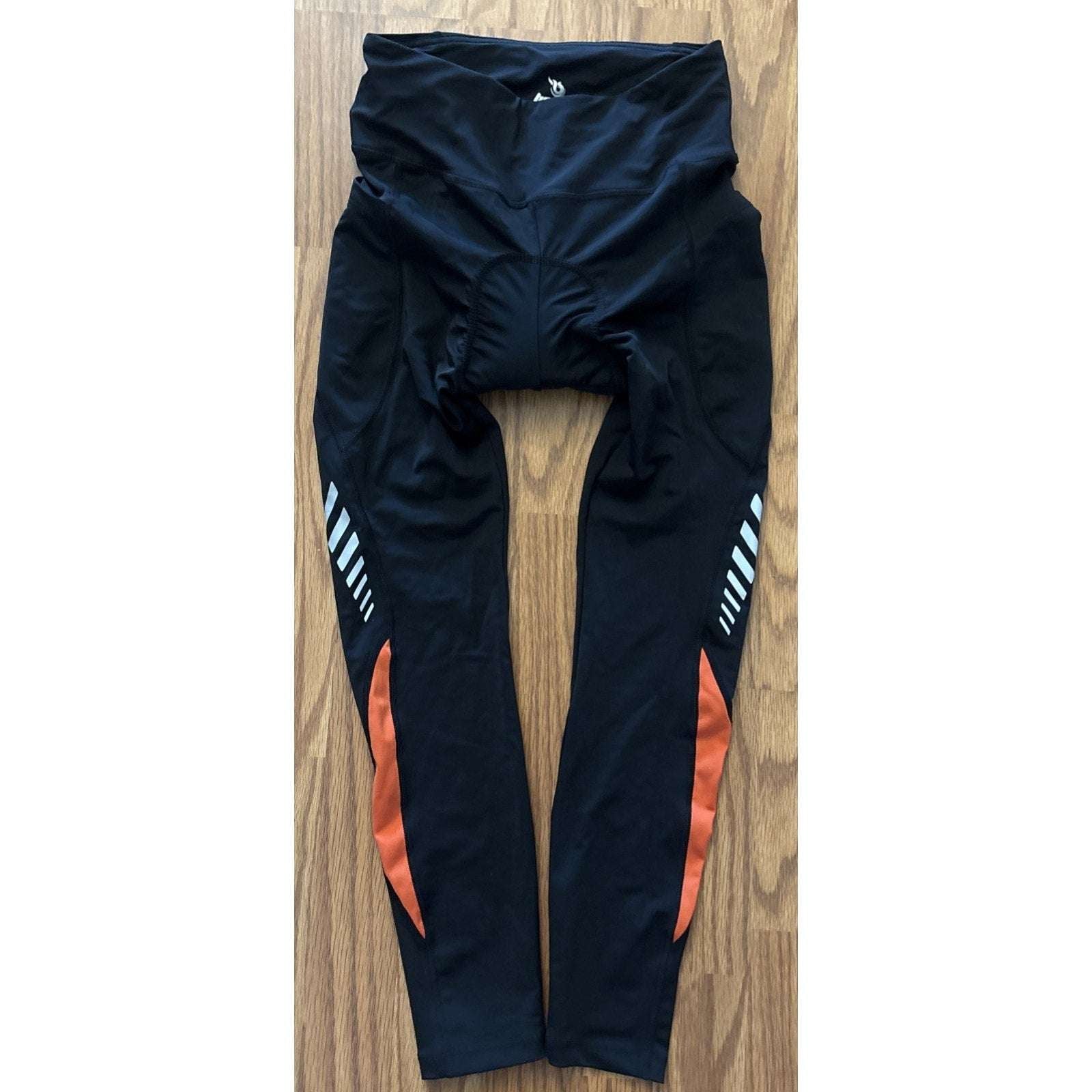 Beroy Men's Small Cycling Padded Pants Black and Orange Bike Leggings Brand New