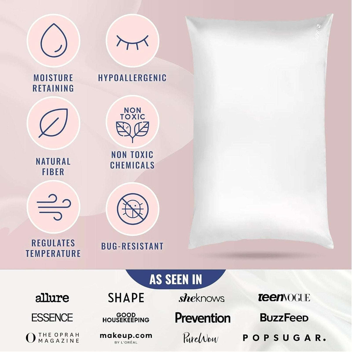 Blissy 100% Pure Mulberry Silk Pillowcase 22 Momme King Size in White - Cooling