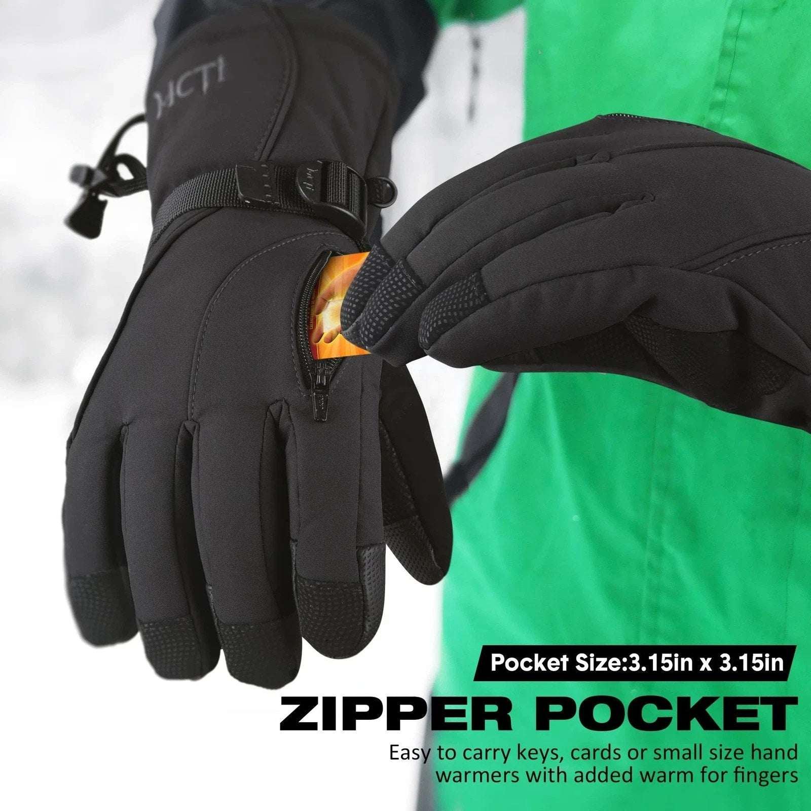 MCTi Waterproof Mens Ski Gloves Winter Warm 3M Thinsulate Snowboard Large Black