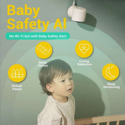 Ellie Baby Pro NON-Wifi AI Smart Baby Monitor w Audio, Cry Detect, Virtual Fence