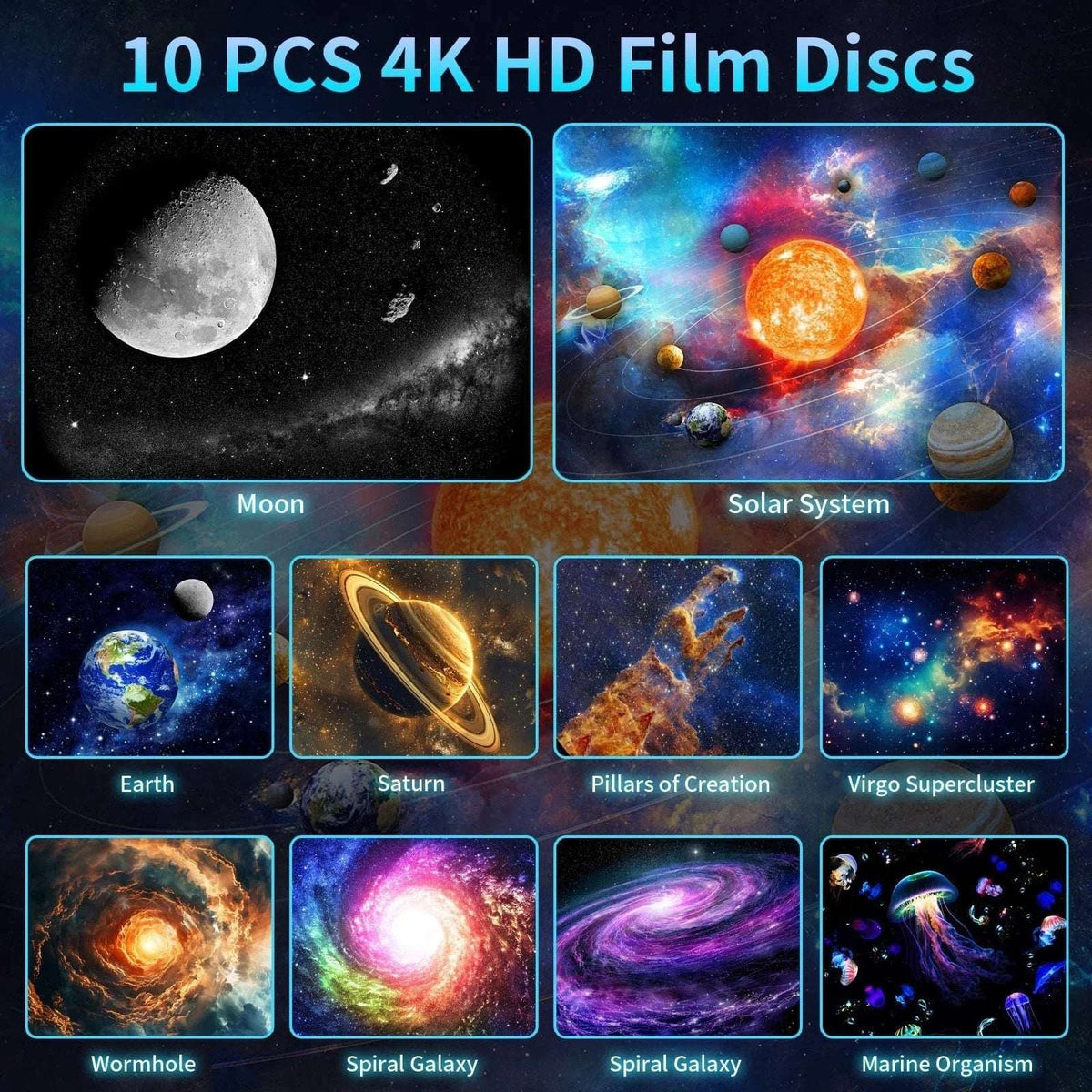 4K HD Galaxy Star Projector with 10 Slides, 360° Rotation, Timer & 8 LED Colors