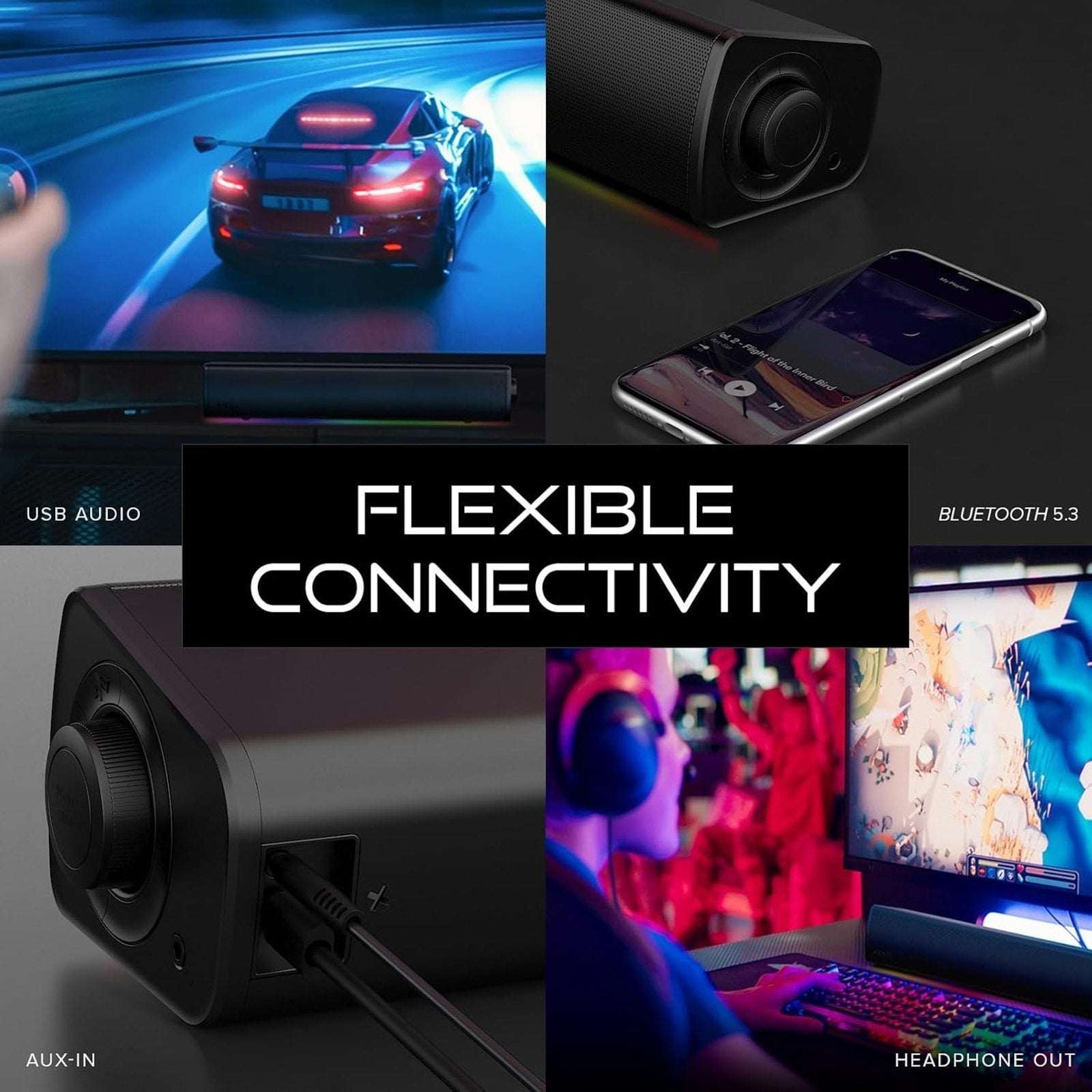 Creative Labs Sound Blaster GS3 Compact RGB Gaming Soundbar w/ Super Wide Tech.