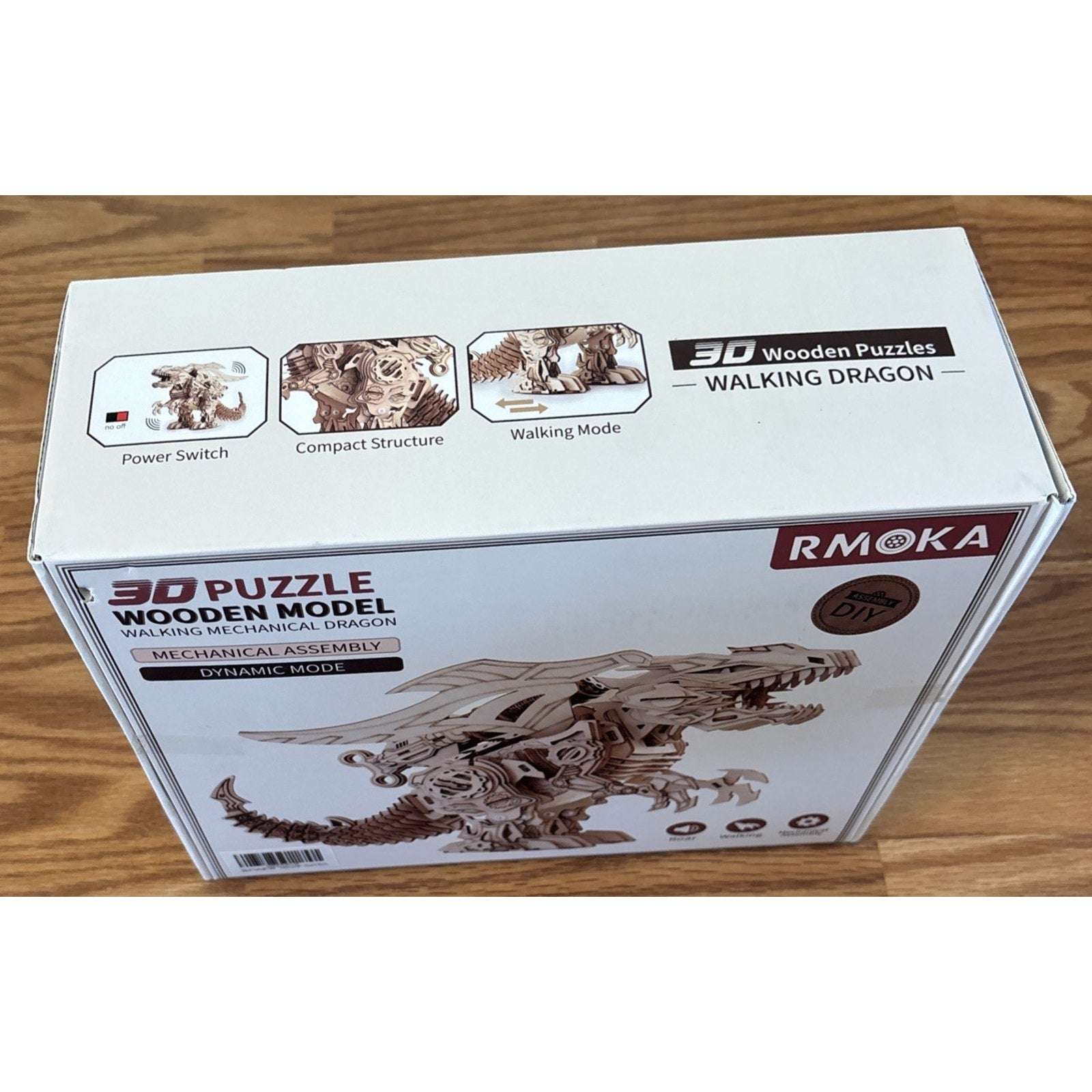 RMOKA 3D DIY Wooden Puzzle Walking Mechanical Roaring Dragon Mechanical Assembly