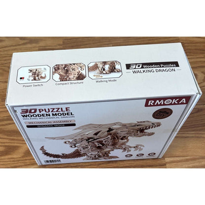 RMOKA 3D DIY Wooden Puzzle Walking Mechanical Roaring Dragon Mechanical Assembly