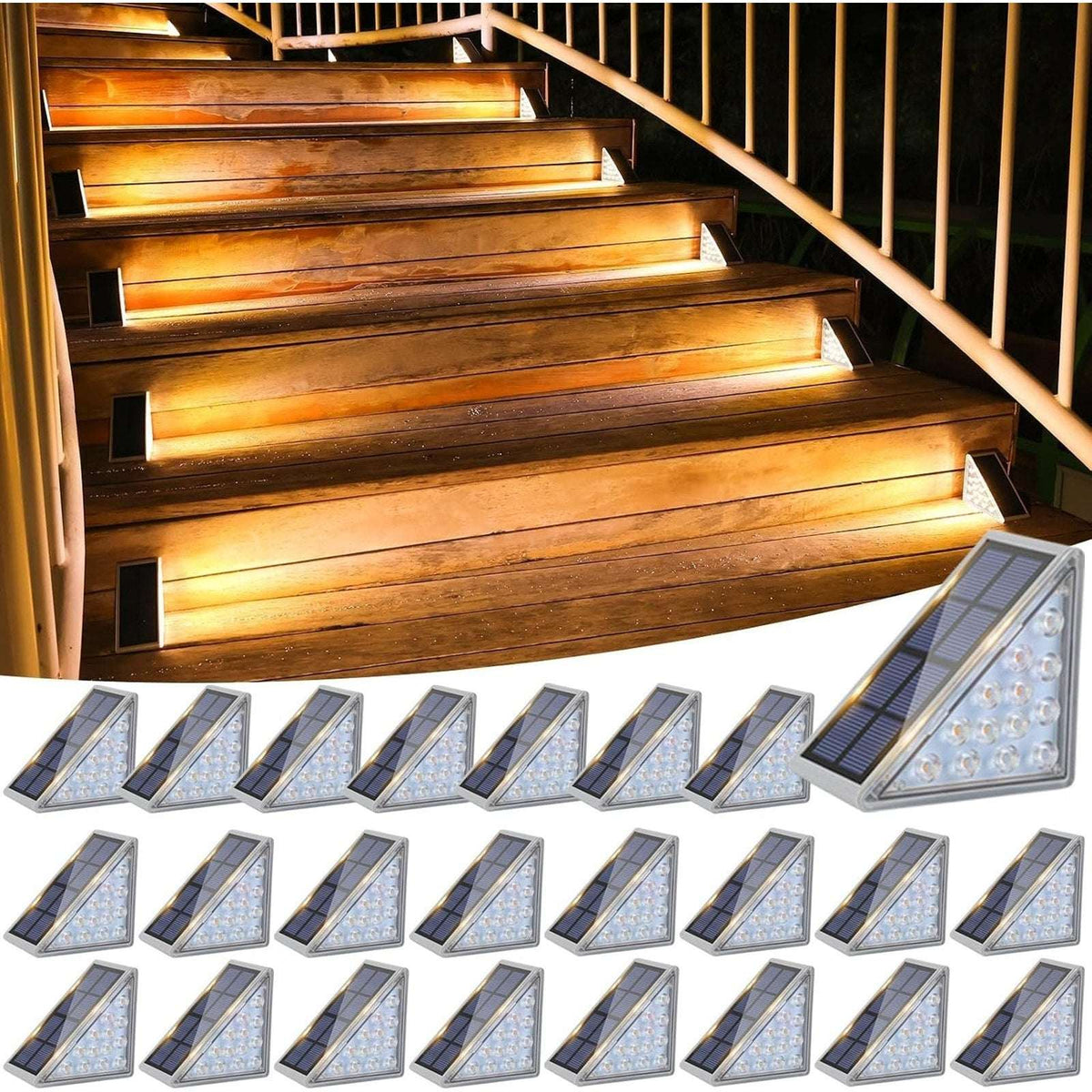 24PK Solar Step Lights Warm White Waterproof LED Stair Deck Walkway Light Set