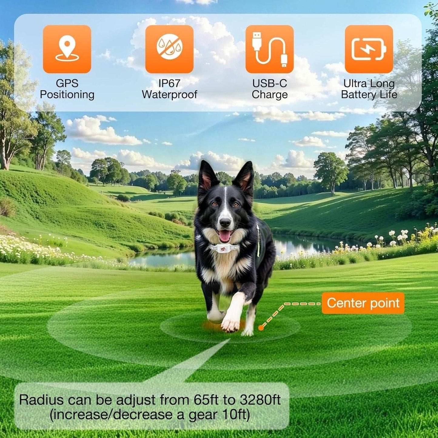 UJQW GPS + Wireless Dog Fence Tracking Training Collar -No Subscription Required