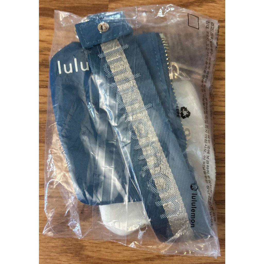 NWT Lululemon Dual Pouch Wristlet Wallet Keychain Wordmark Warp Teal, Gold, Bone